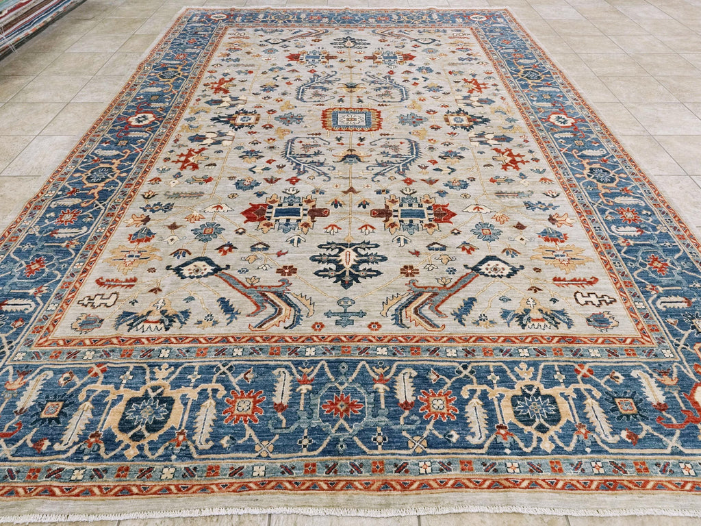 9x12 Ft Blue & White Bidjar Rug - Hand Knotted Persian Style Wool Rug
