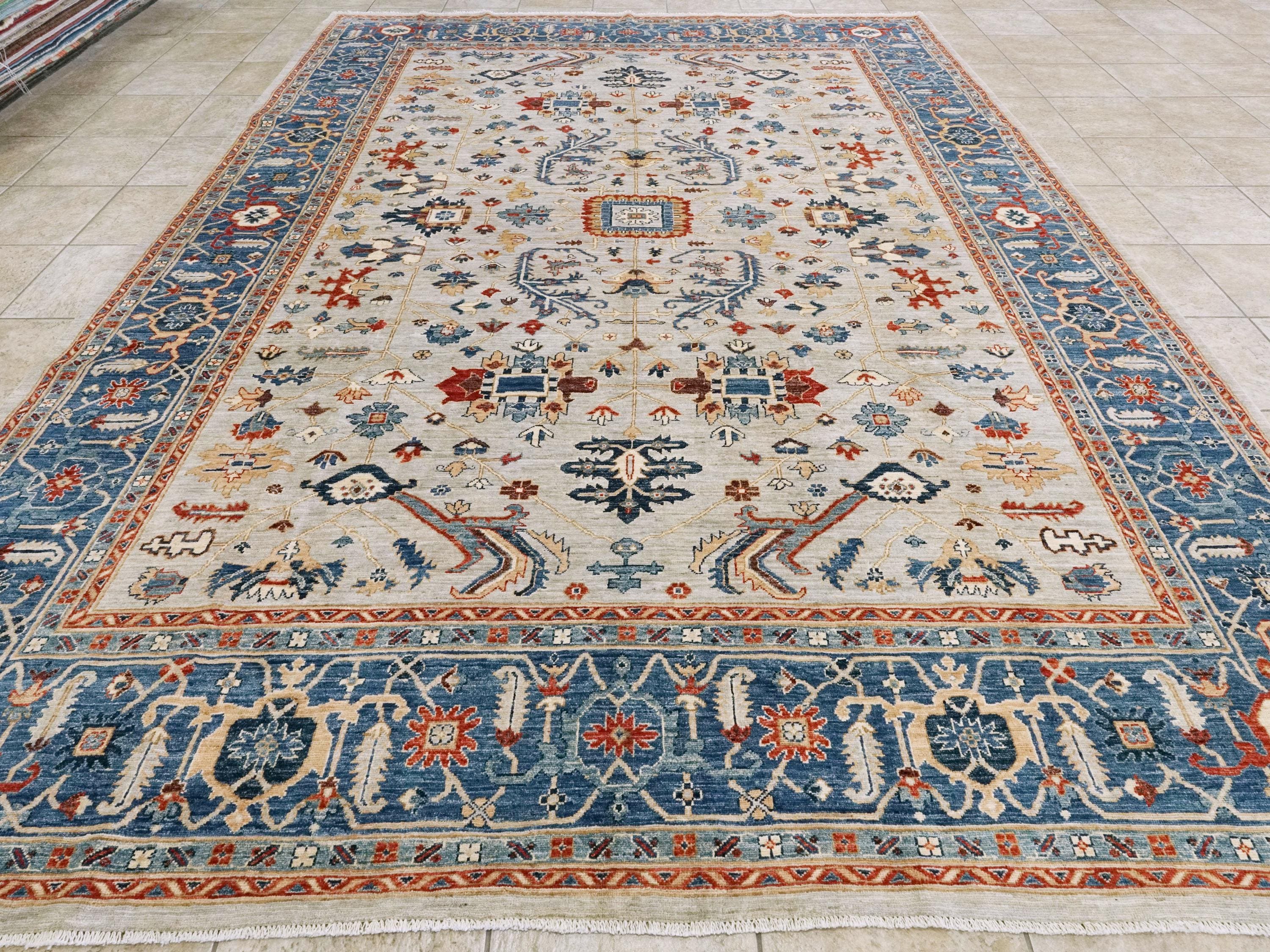 9x12 Ft Blue & White Bidjar Rug - Hand Knotted Persian Style Wool Rug