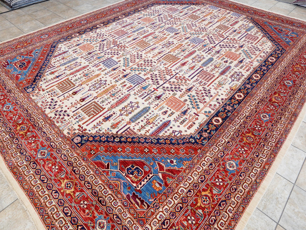 12x15 Ft Hand Knotted Red Heriz Rug - Traditional Oriental Area Rug