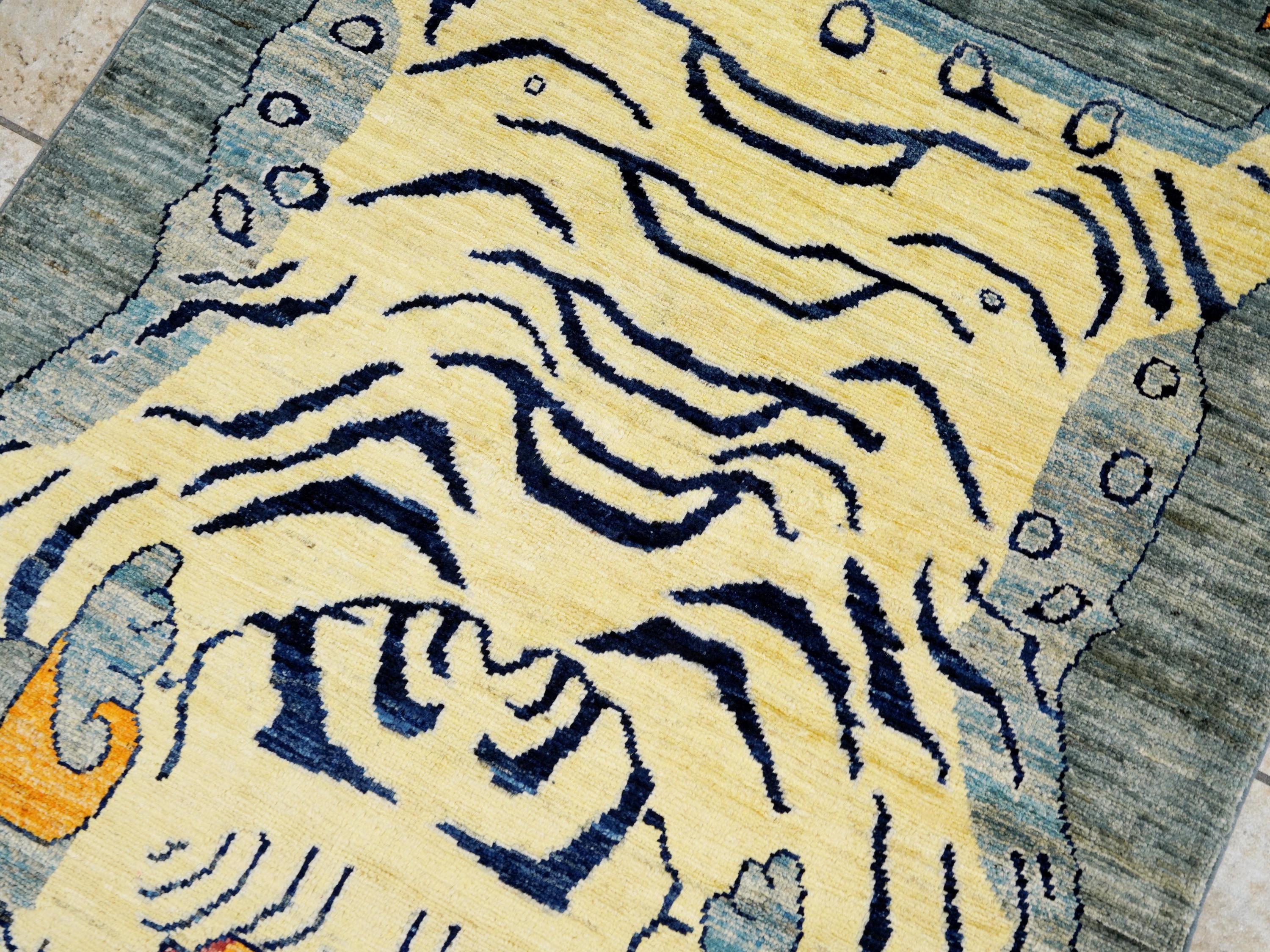 3x5 Ft Gray & Yellow Tiger Rug - Handmade Afghan Area Rug