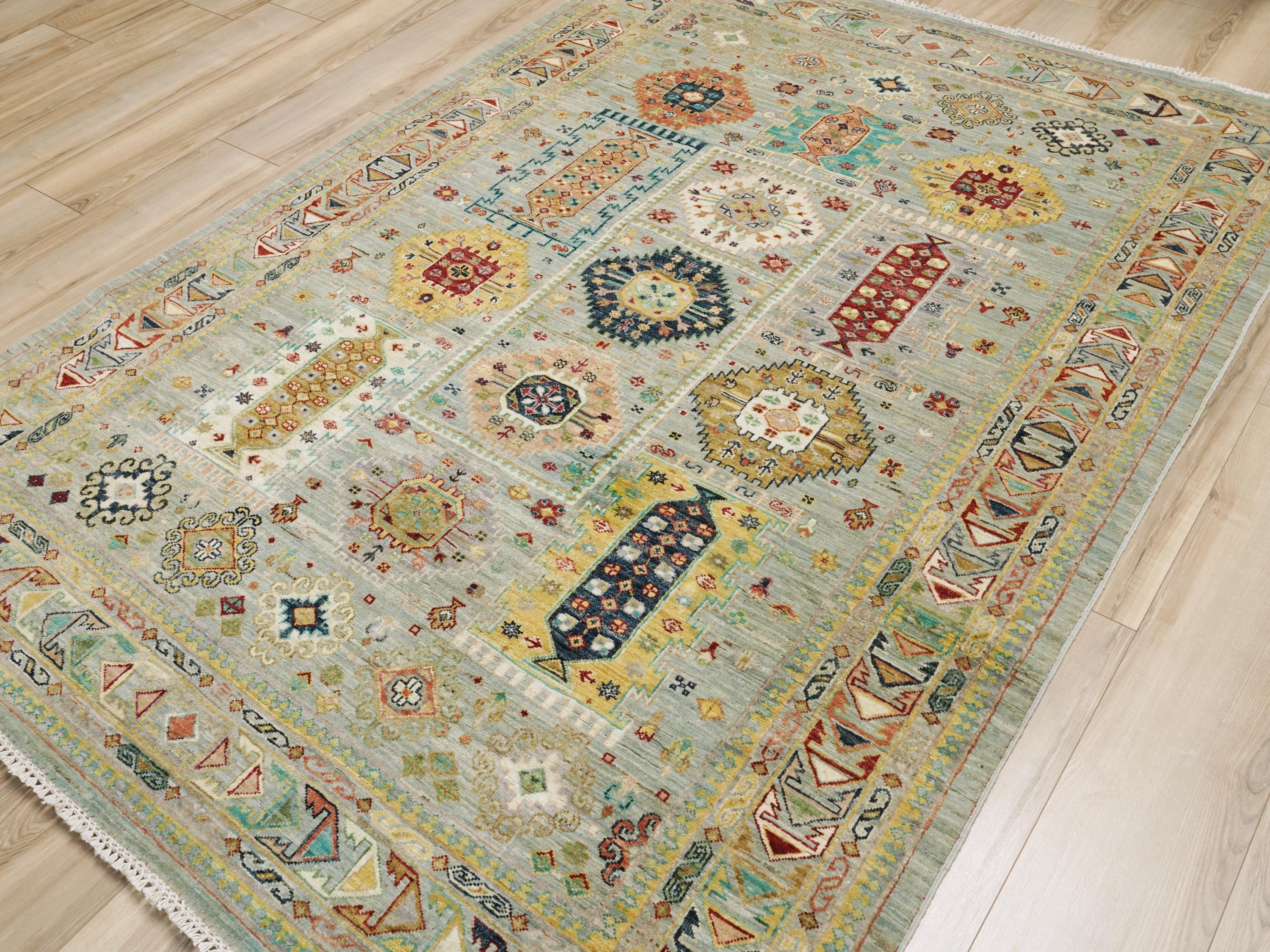 6x8 Ft Light Green Bidjar Rug - Hand Knotted Wool Persian Rug