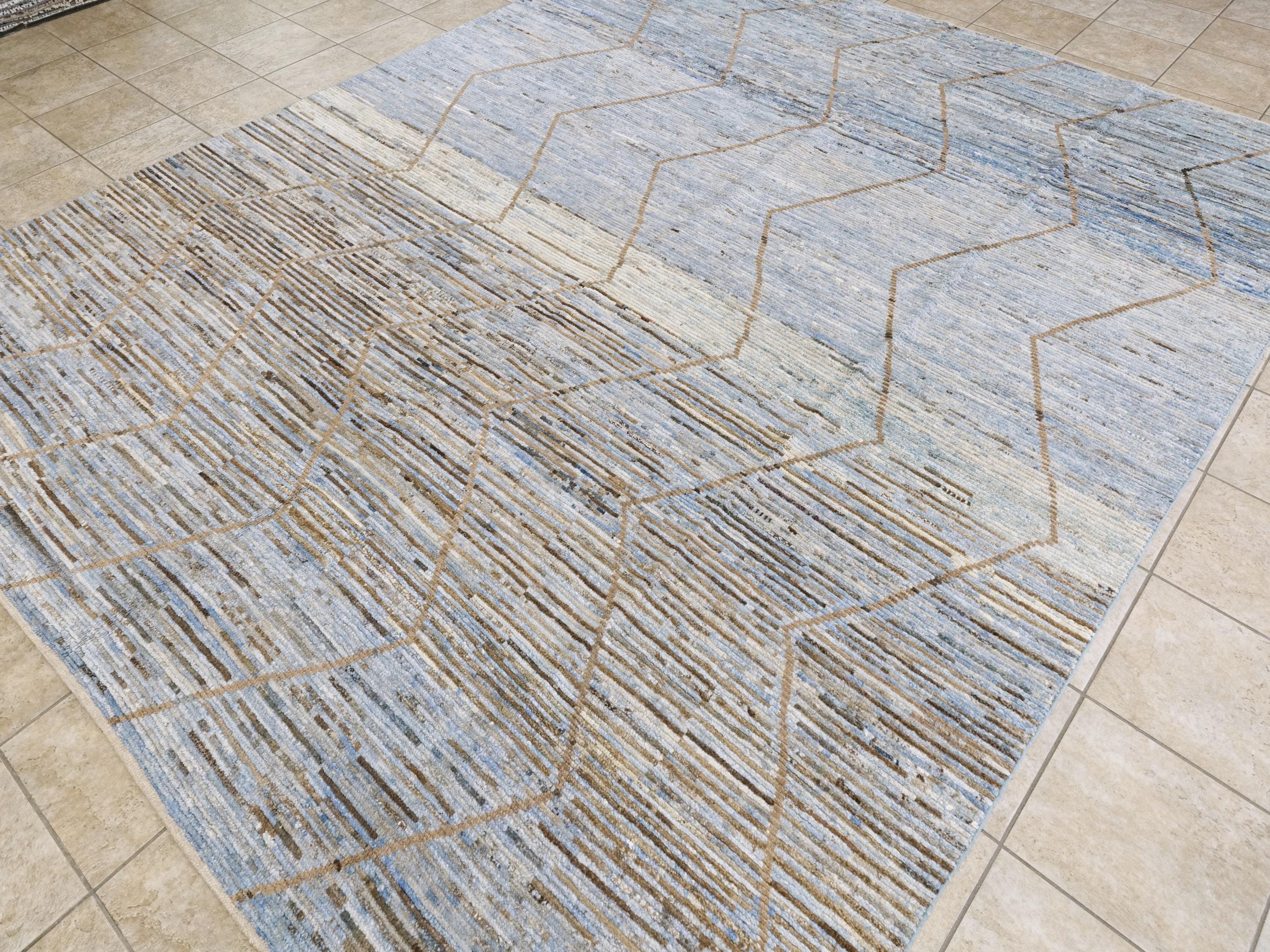 9x12 Ft Blue Moroccan Rug - Hand Knotted Area Rug