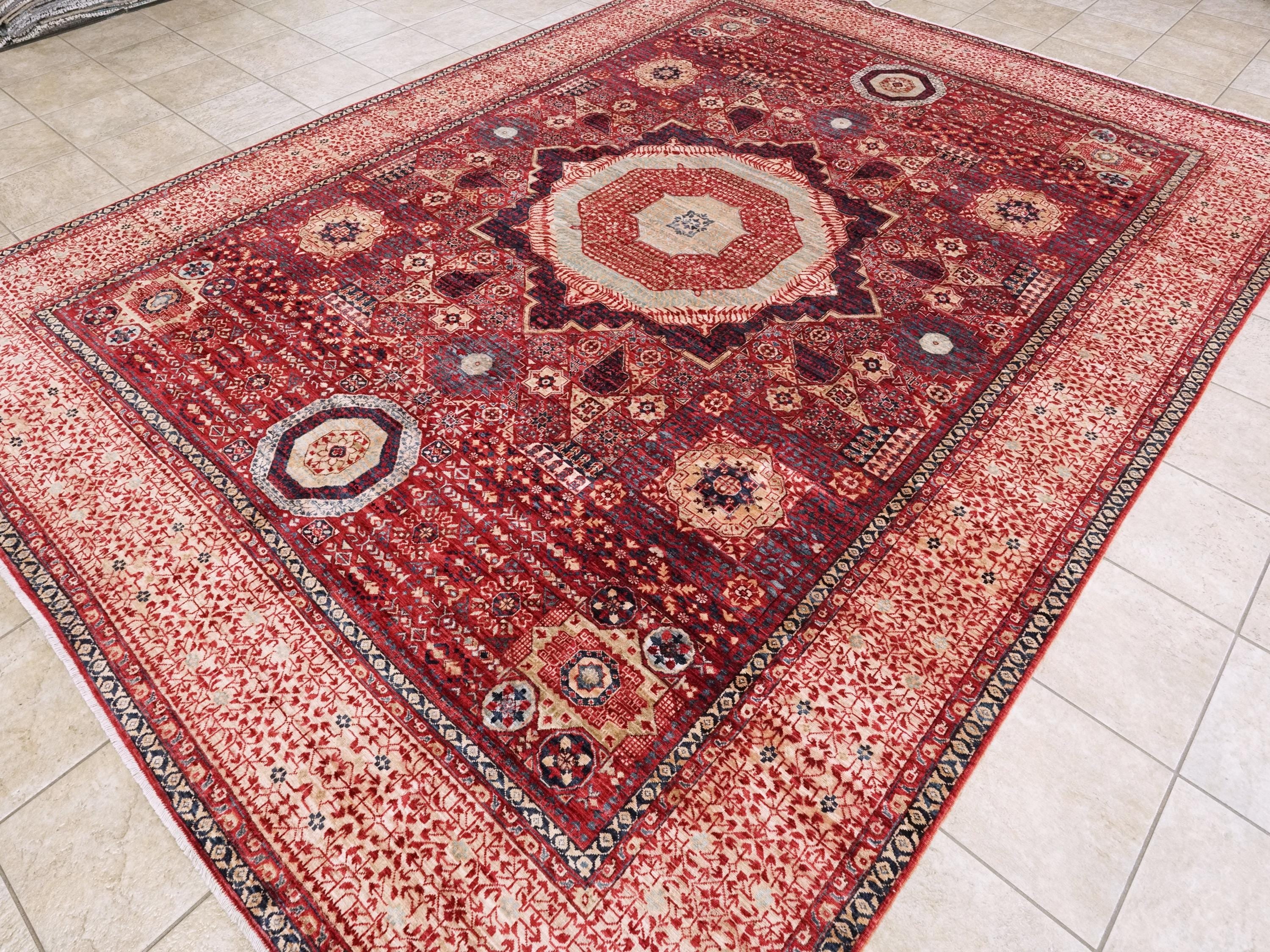 9x12 Ft Red Mamluk Rug - Hand Knotted Area Rug