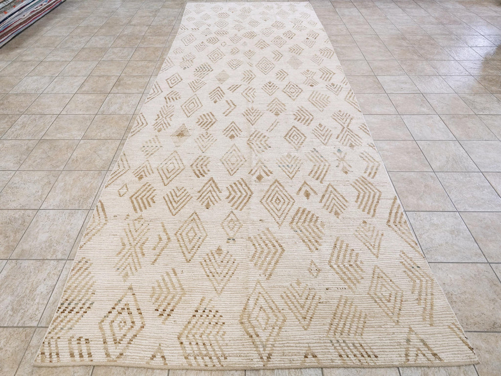 7x16 Ft Beige Moroccan Runner Rug - Hand Knotted Afghan Wool