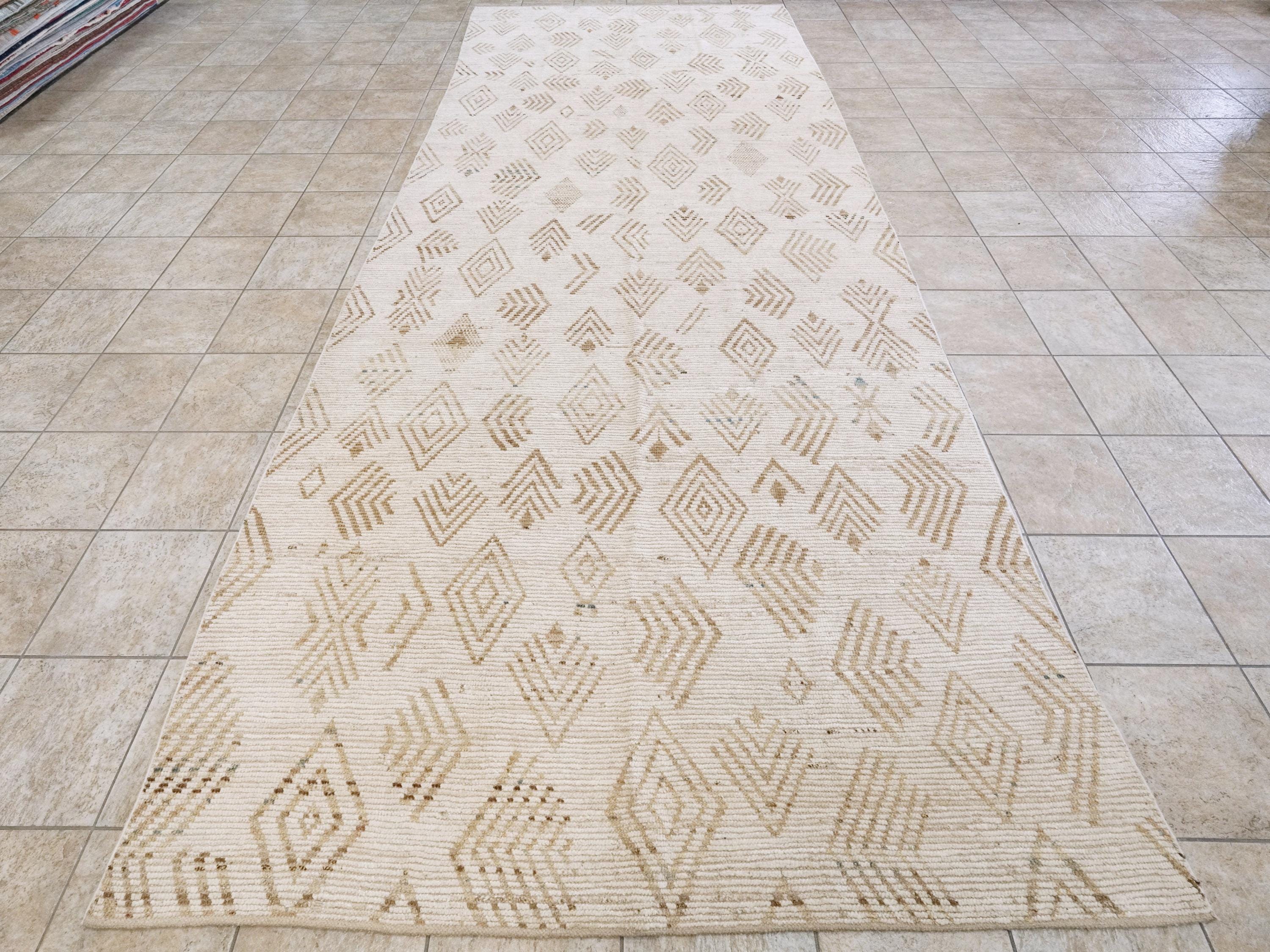 7x16 Ft Beige Moroccan Runner Rug - Hand Knotted Afghan Wool