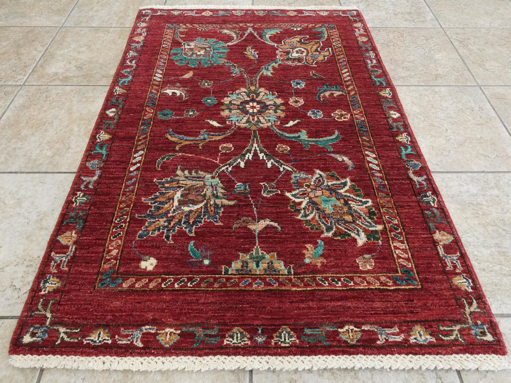 3x4 Ft Hand Knotted Red Serapi Rug - Ghazni Wool Oriental Rug