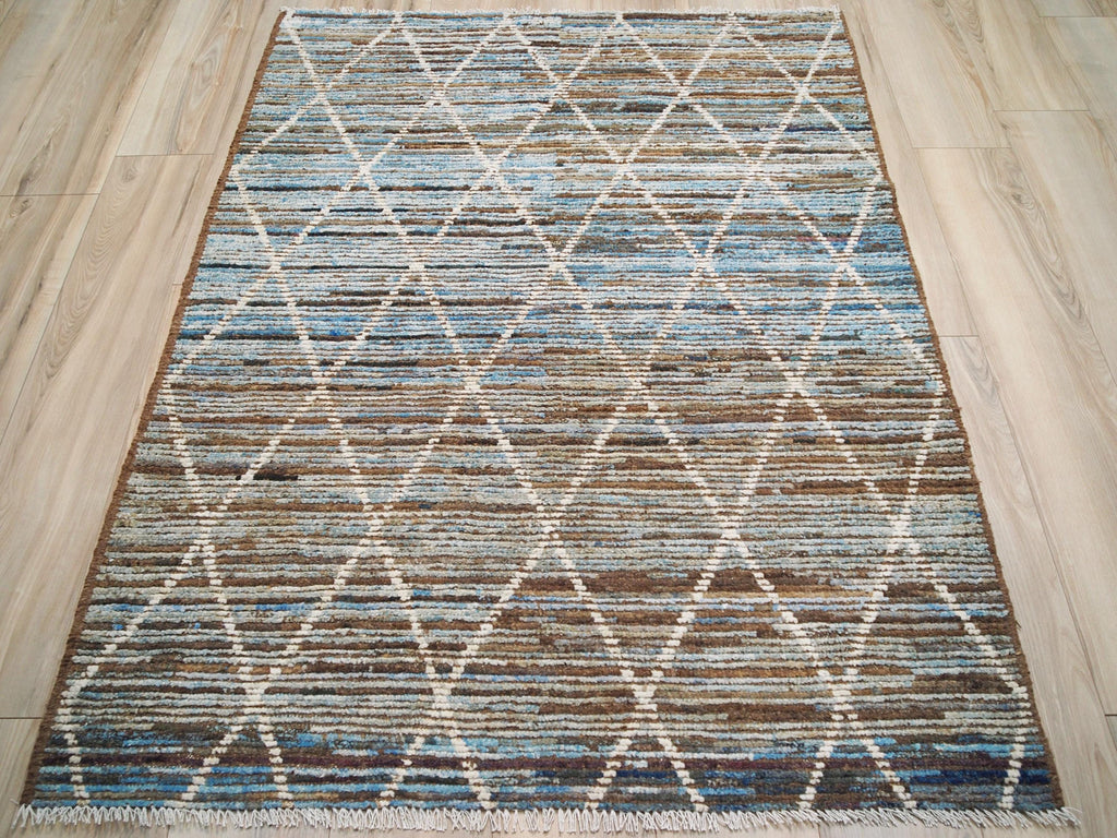 4x6 Ft Blue Moroccan Rug - Hand Knotted Wool Area Rug