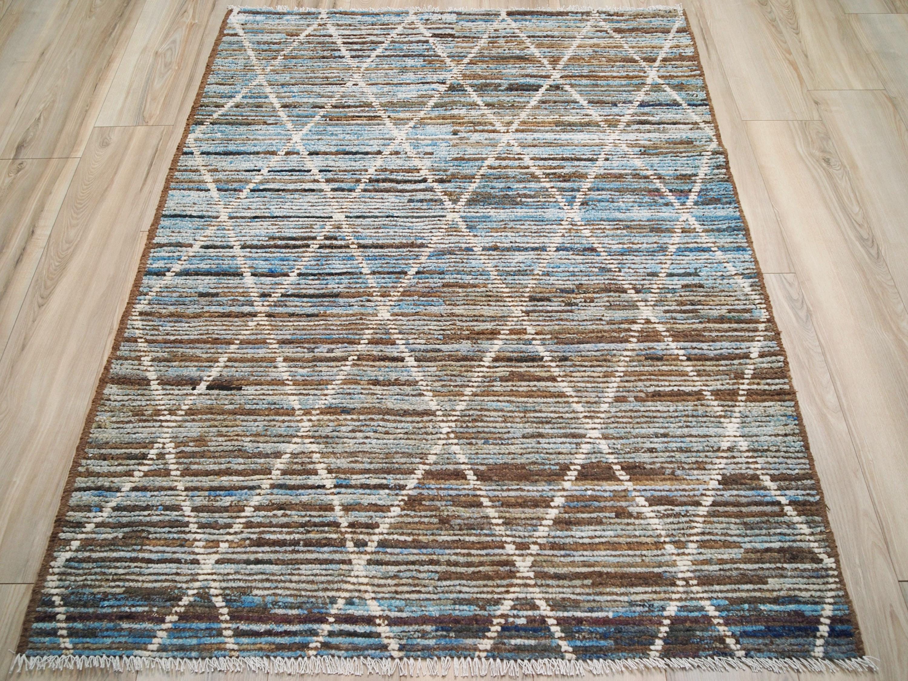4x6 Ft Blue Moroccan Rug - Hand Knotted Wool Area Rug