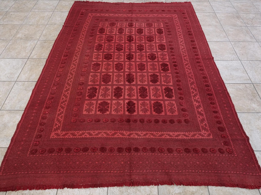 Vintage Red Tribal Kilim Rug - 6x8 Ft Hand Knotted Afghan Wool