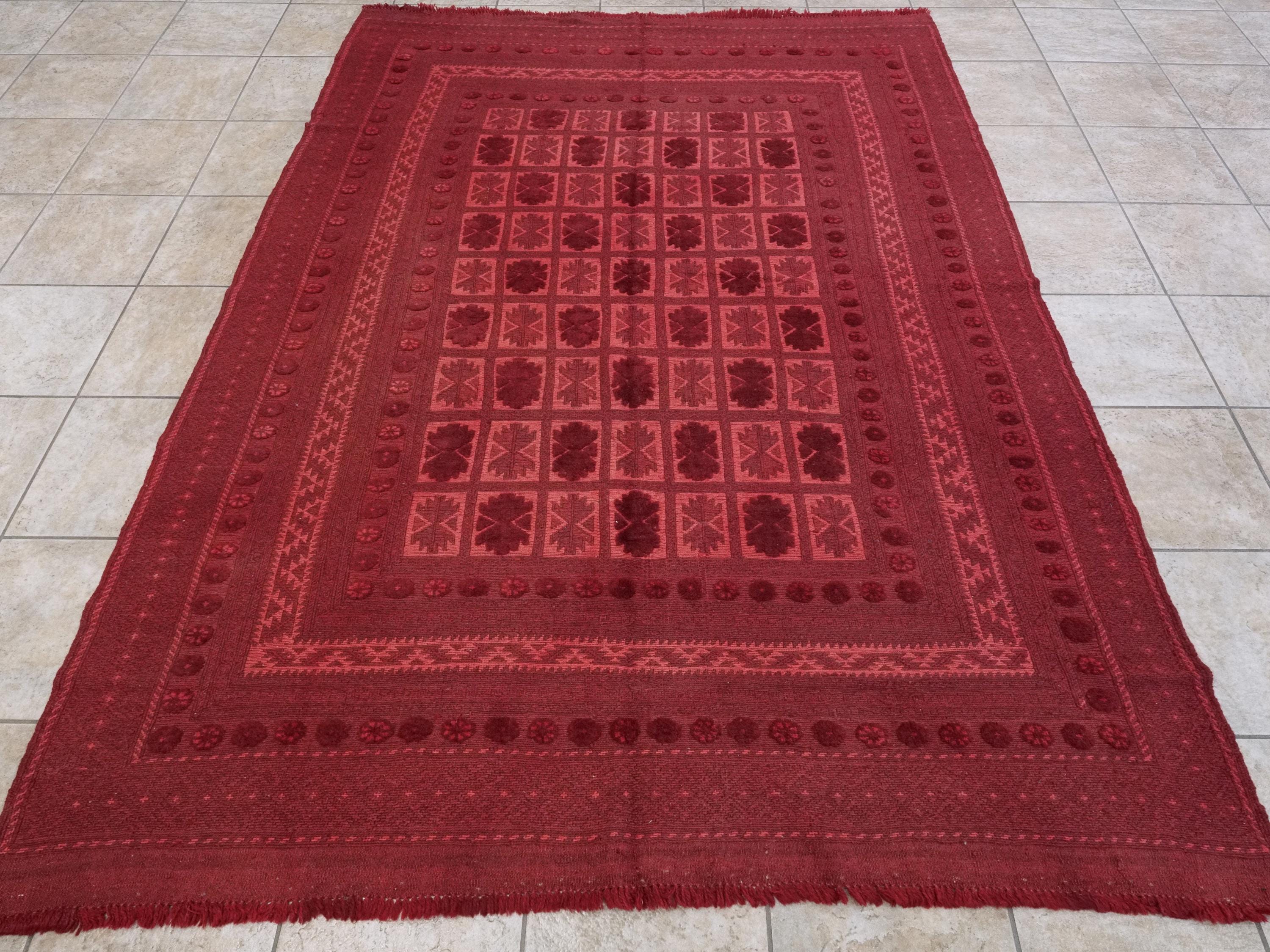 Vintage Red Tribal Kilim Rug - 6x8 Ft Hand Knotted Afghan Wool