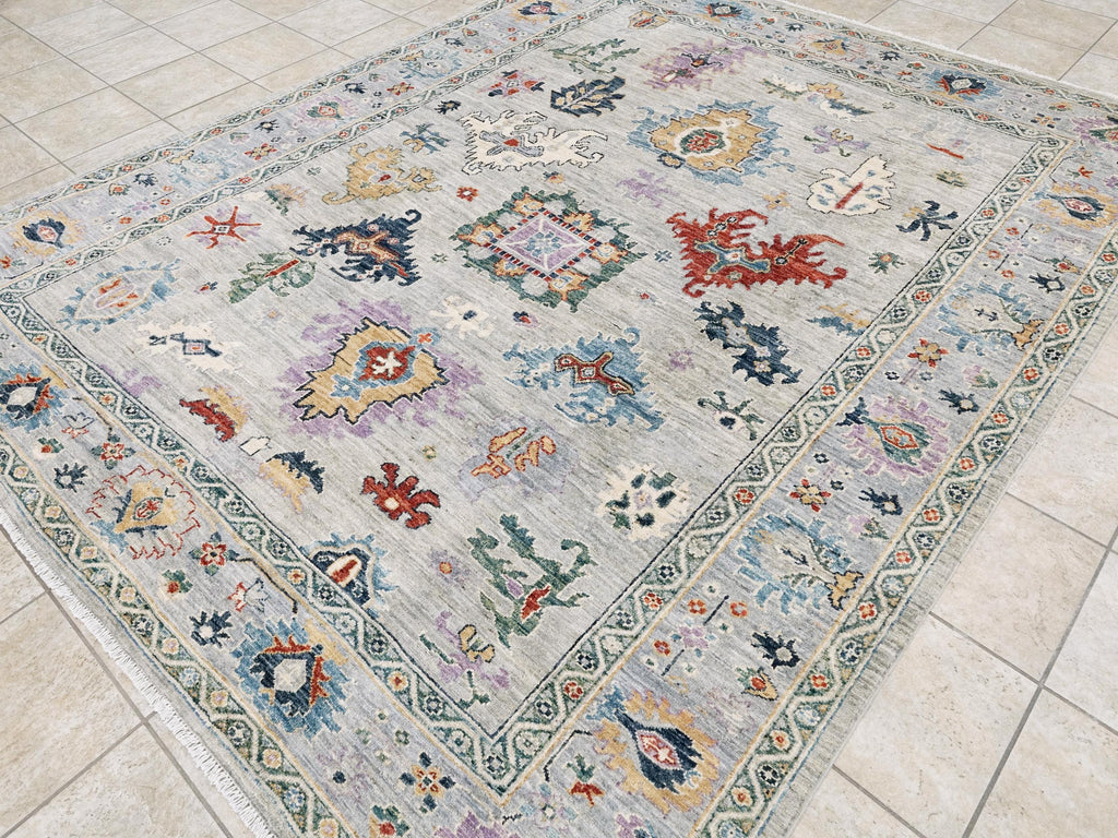 8x10 Ft Light Gray Oushak Rug - Hand Knotted Oriental Rug