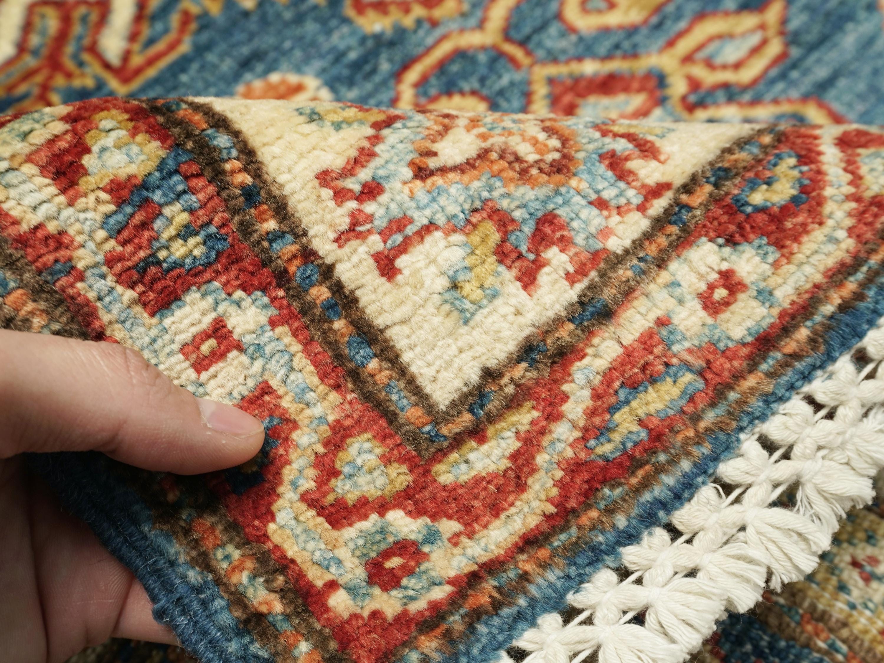 3x4 Ft Blue Kazak Rug - Afghan Handmade Area Rug