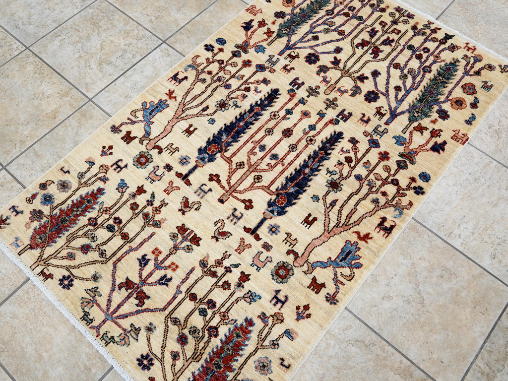 3x5 Ft Beige Serapi Rug - Handmade Afghan Rug - Floral Design