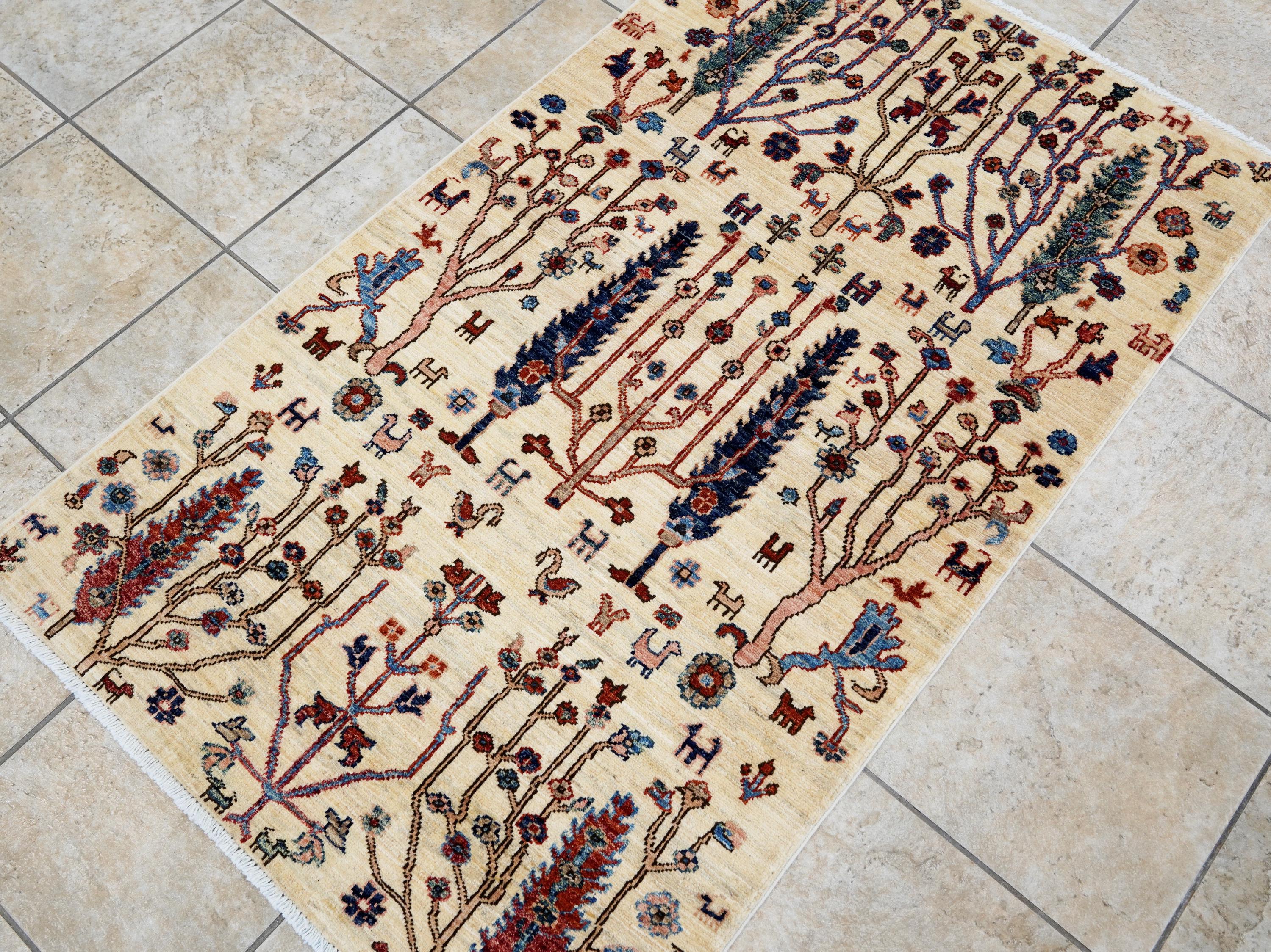 3x5 Ft Beige Serapi Rug - Handmade Afghan Rug - Floral Design