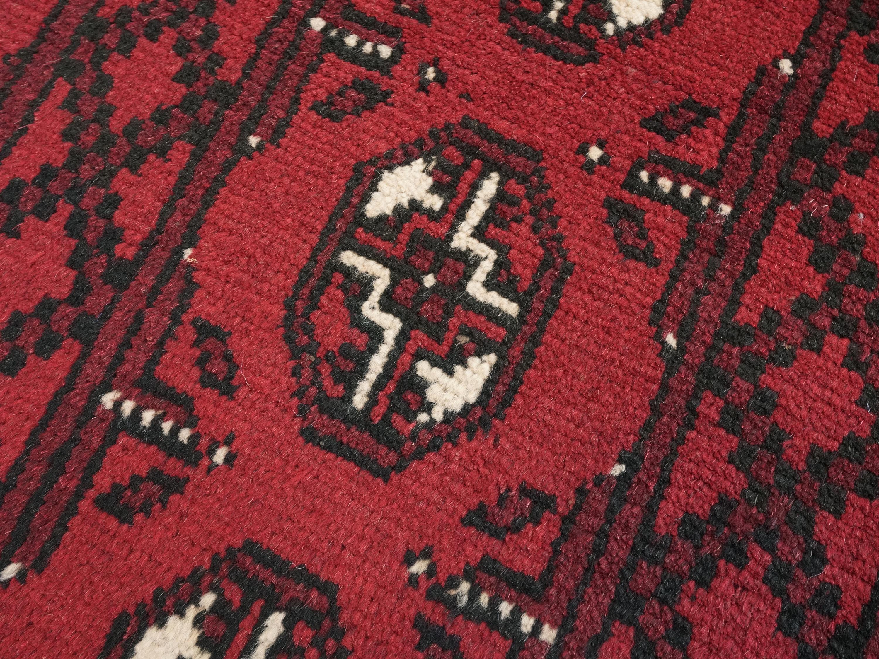 2x3 Ft Red Ersari Rug - Hand Knotted Afghan Wool Rug