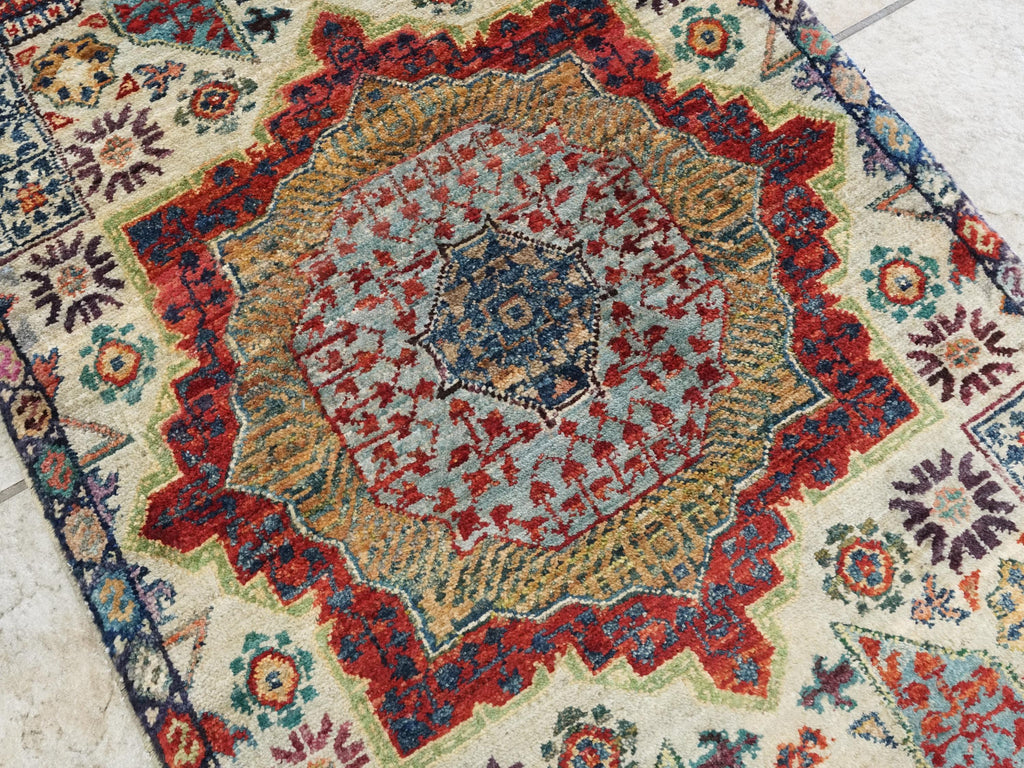 2x3 Ft Hand Knotted Wool Mamluk Rug - Beige Oriental Accent Rug
