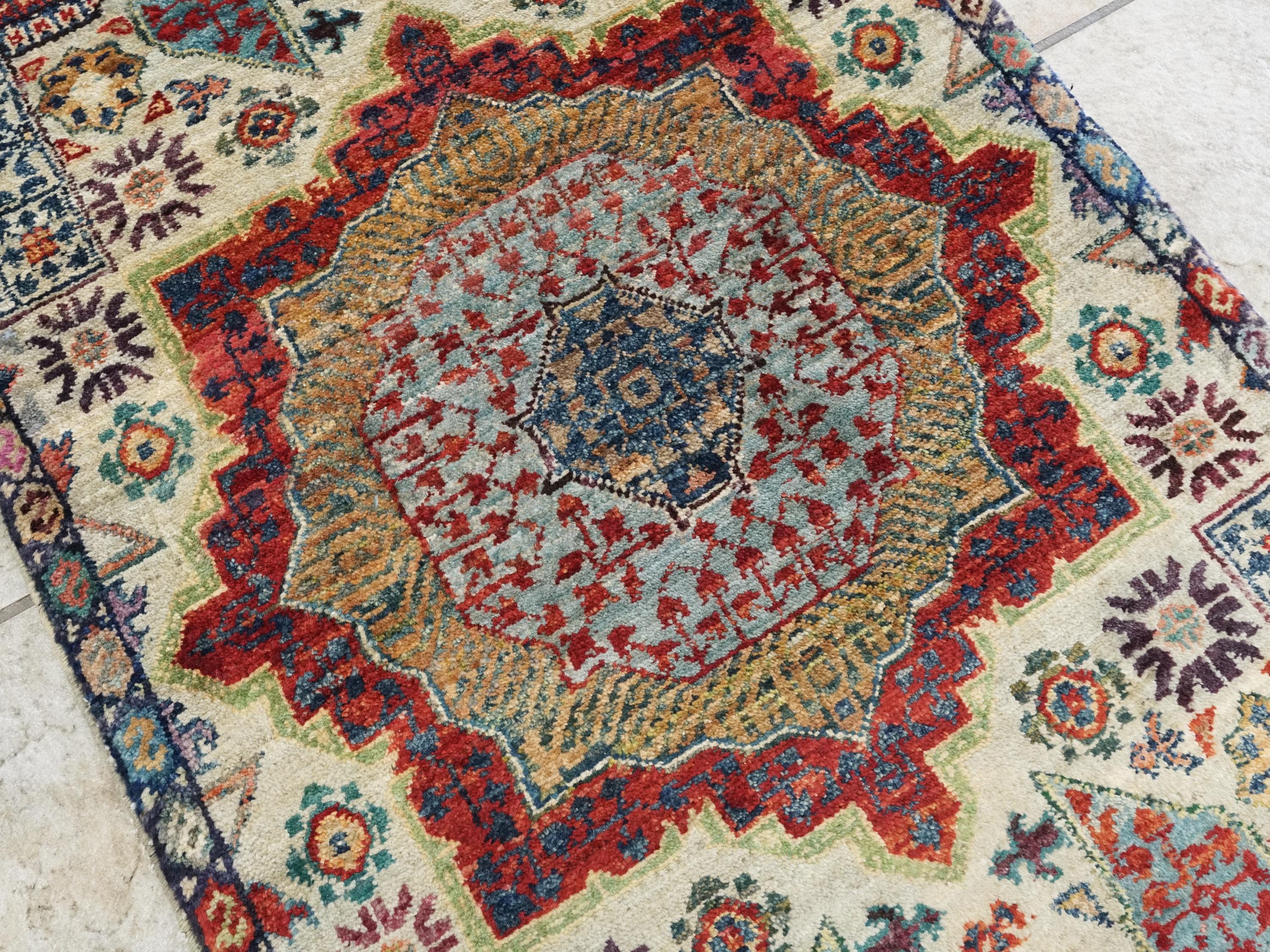 2x3 Ft Hand Knotted Wool Mamluk Rug - Beige Oriental Accent Rug