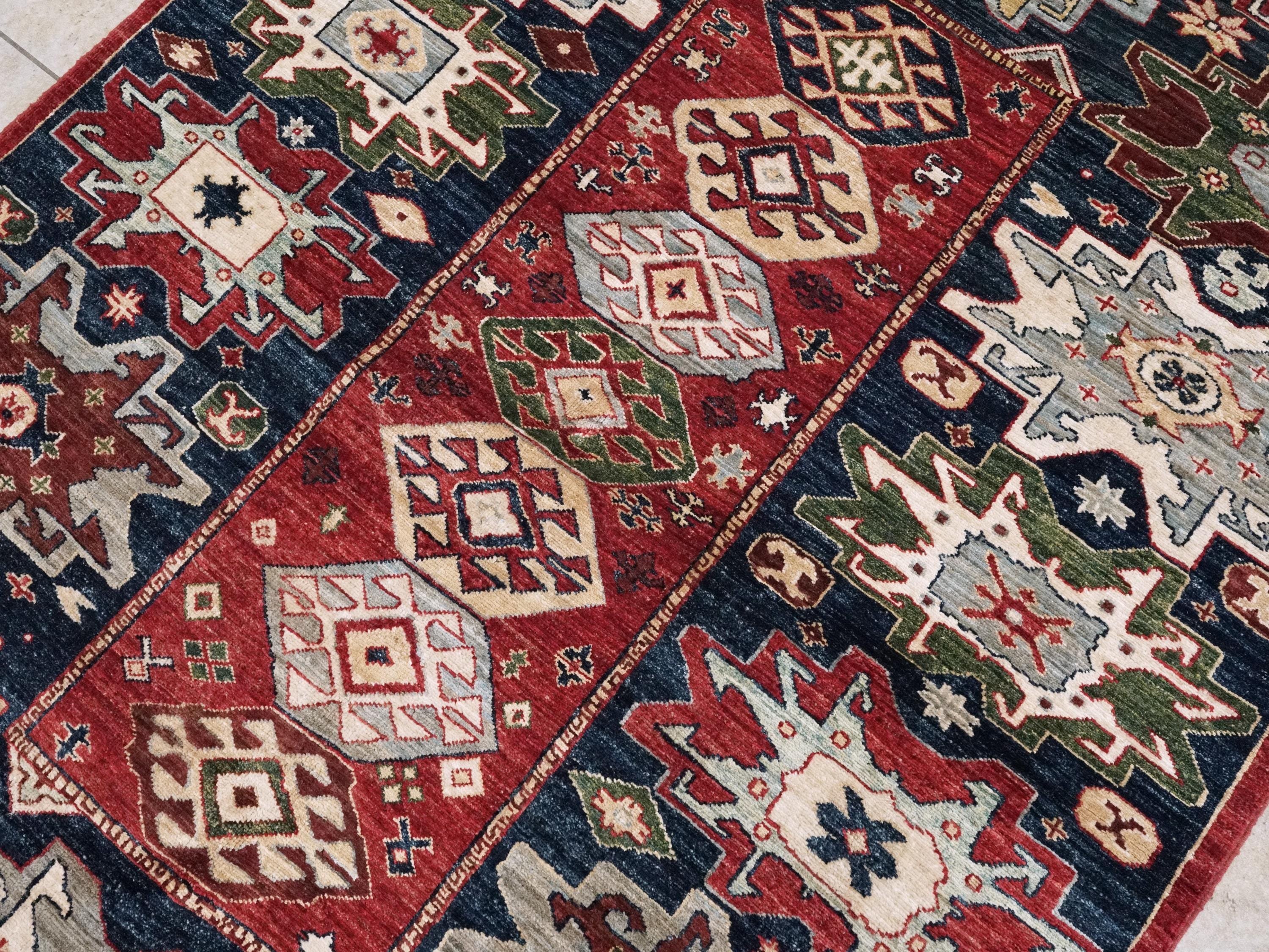 5x8 Ft Red & Blue Sarkisla Rug - Hand Knotted Wool Area Rug - Persian Design
