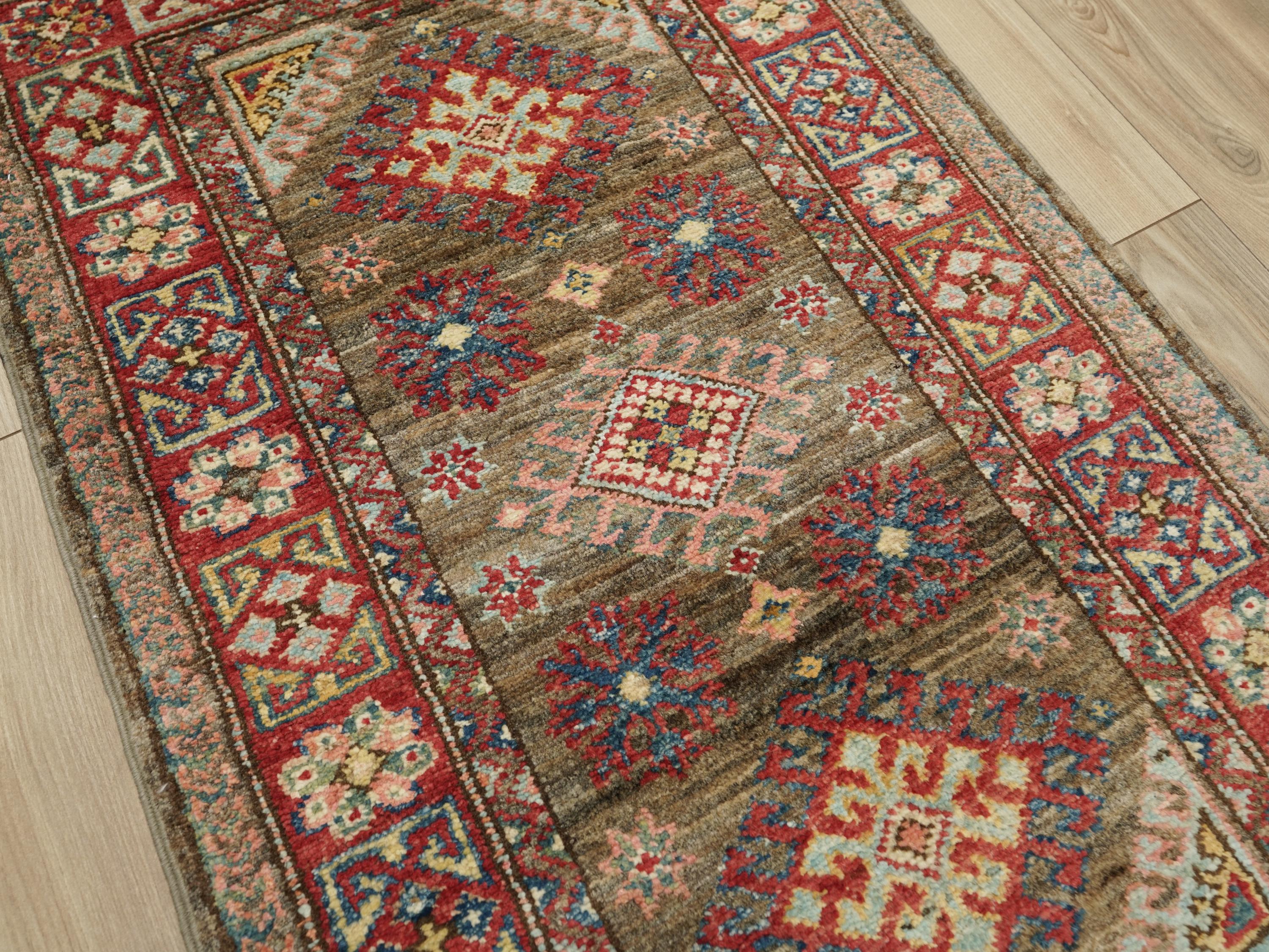 2x3 Ft Brown Kazak Rug - Afghan Wool Accent Rug