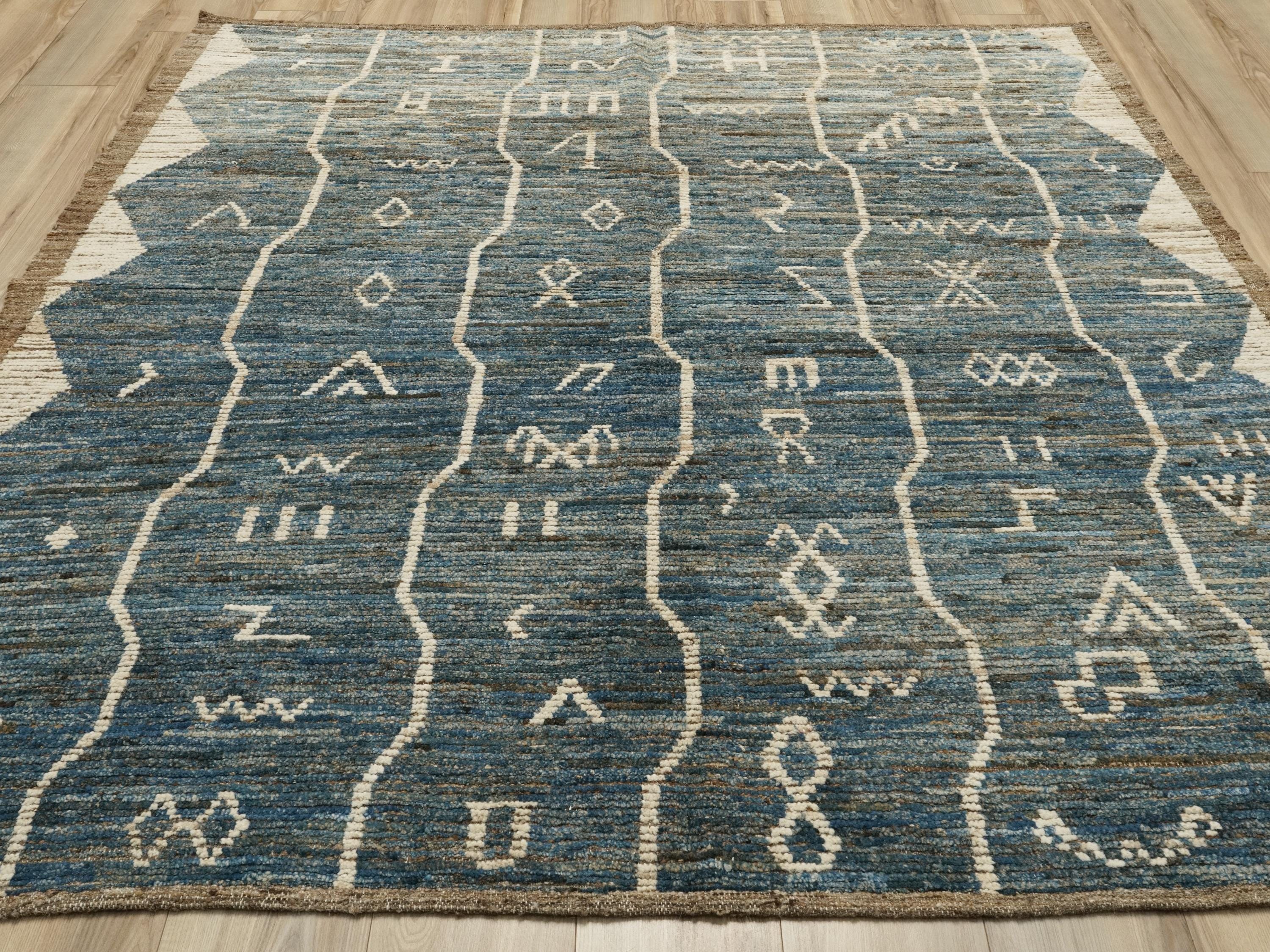 7x7 Ft Blue Moroccan Rug - Wool Square Rug