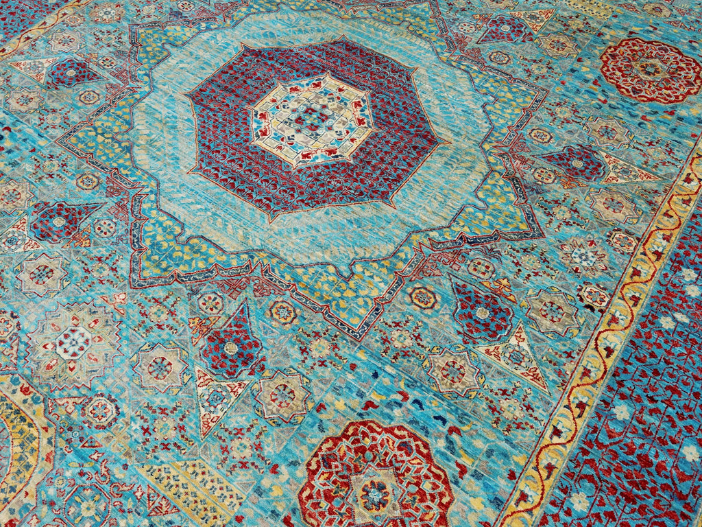 10x14 Ft Light Blue Mamluk Rug - Hand Knotted Afghan Area Rug