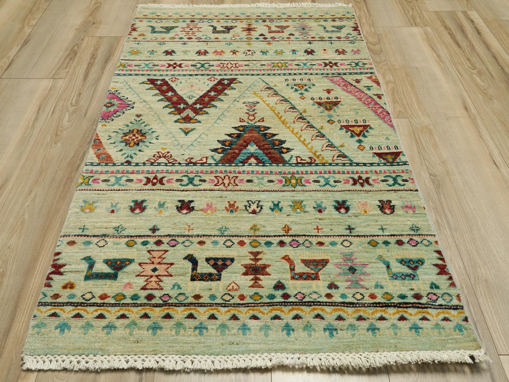 3x5 Ft Light Green Khorjin Rug - Handmade Oriental Rug