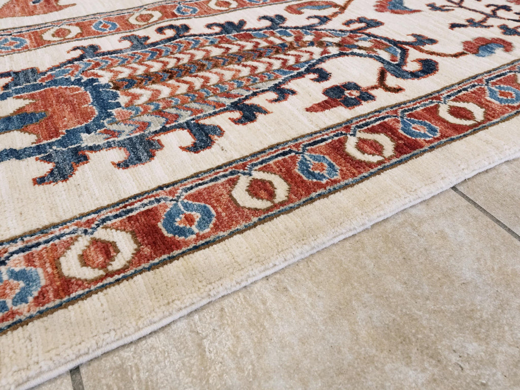 9x12 Ft Beige Wool Suzani Rug - Afghan Handmade Oriental Design