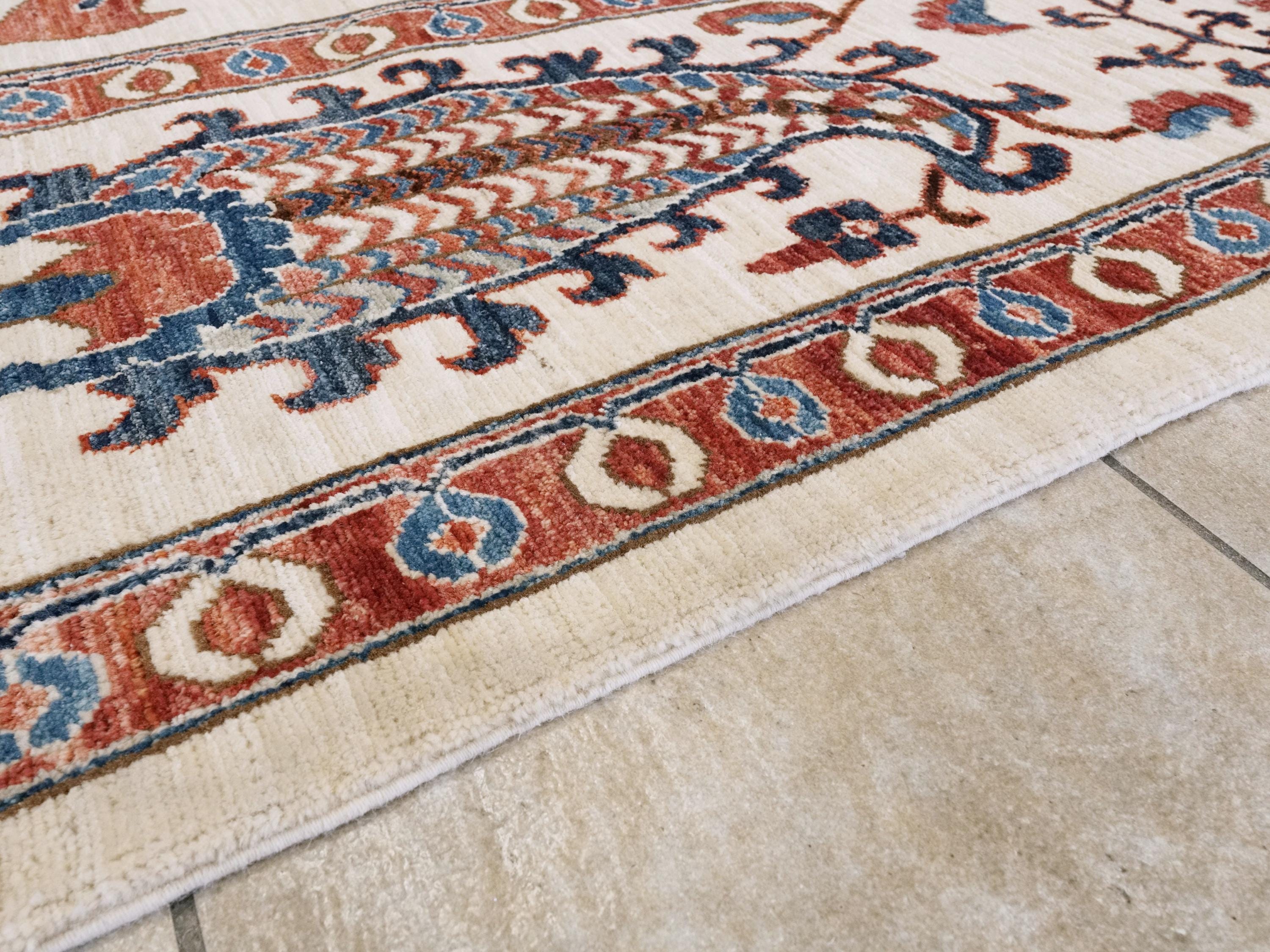 9x12 Ft Beige Wool Suzani Rug - Afghan Handmade Oriental Design