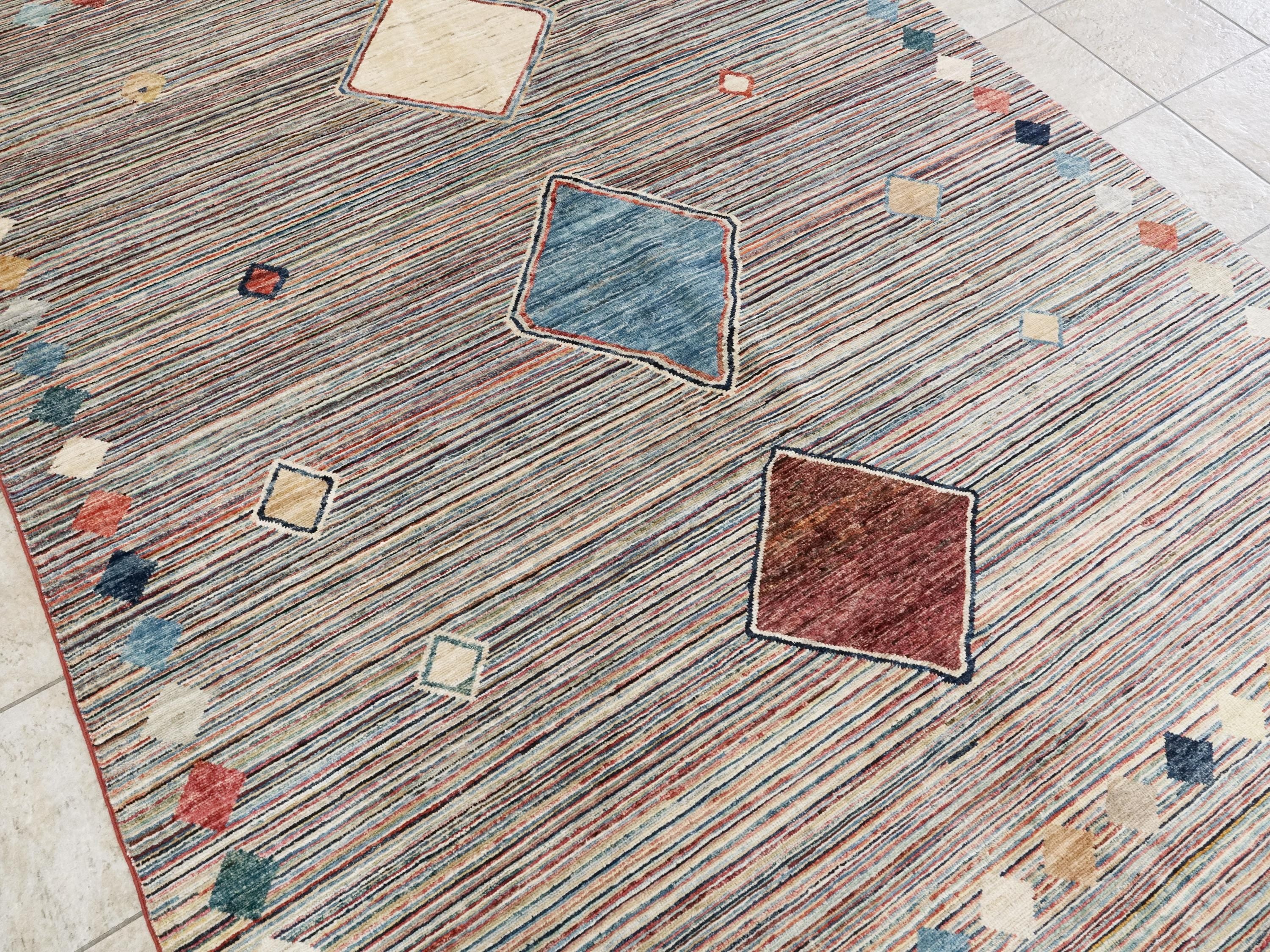7x10 Ft Hand Knotted Gabbeh Rug - Colorful Area Rug