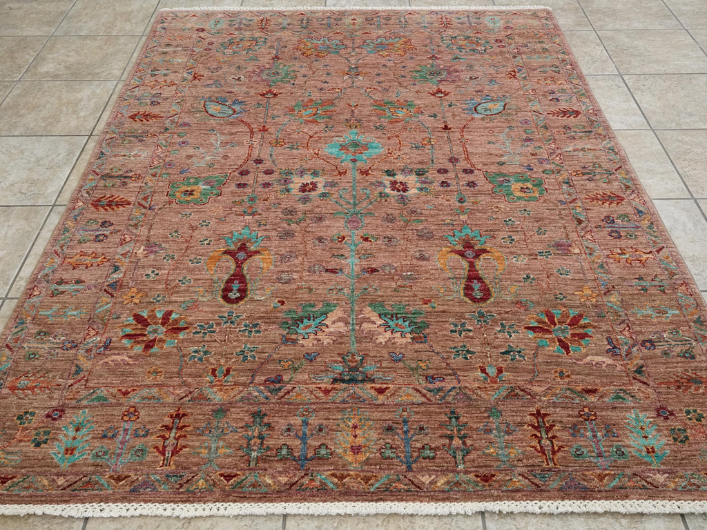 5x7 Ft Pink Serapi Rug - Hand Knotted Oriental Floral Rug