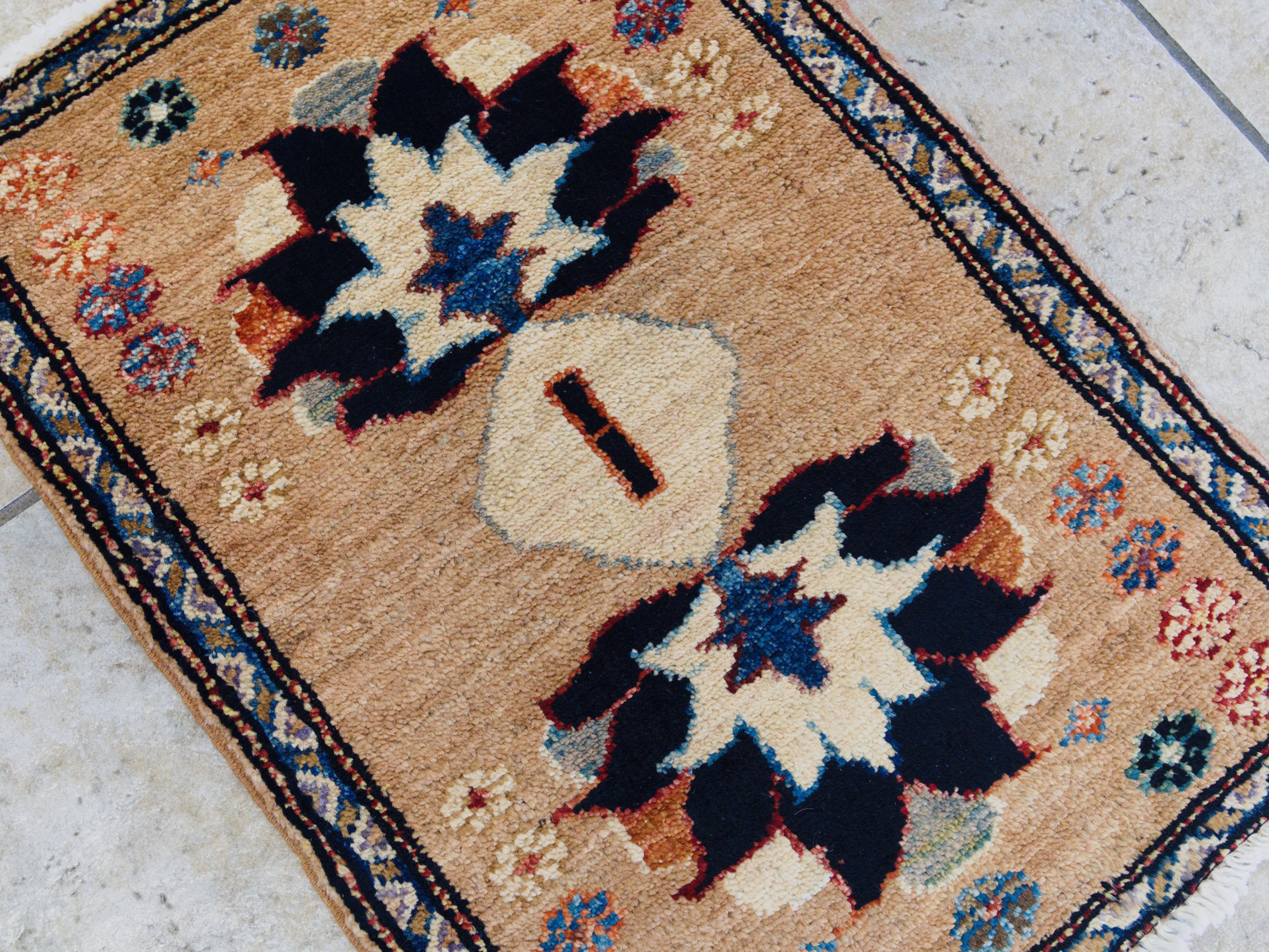 1x2 Ft Light Brown Serapi Rug - Floral Accent Rug
