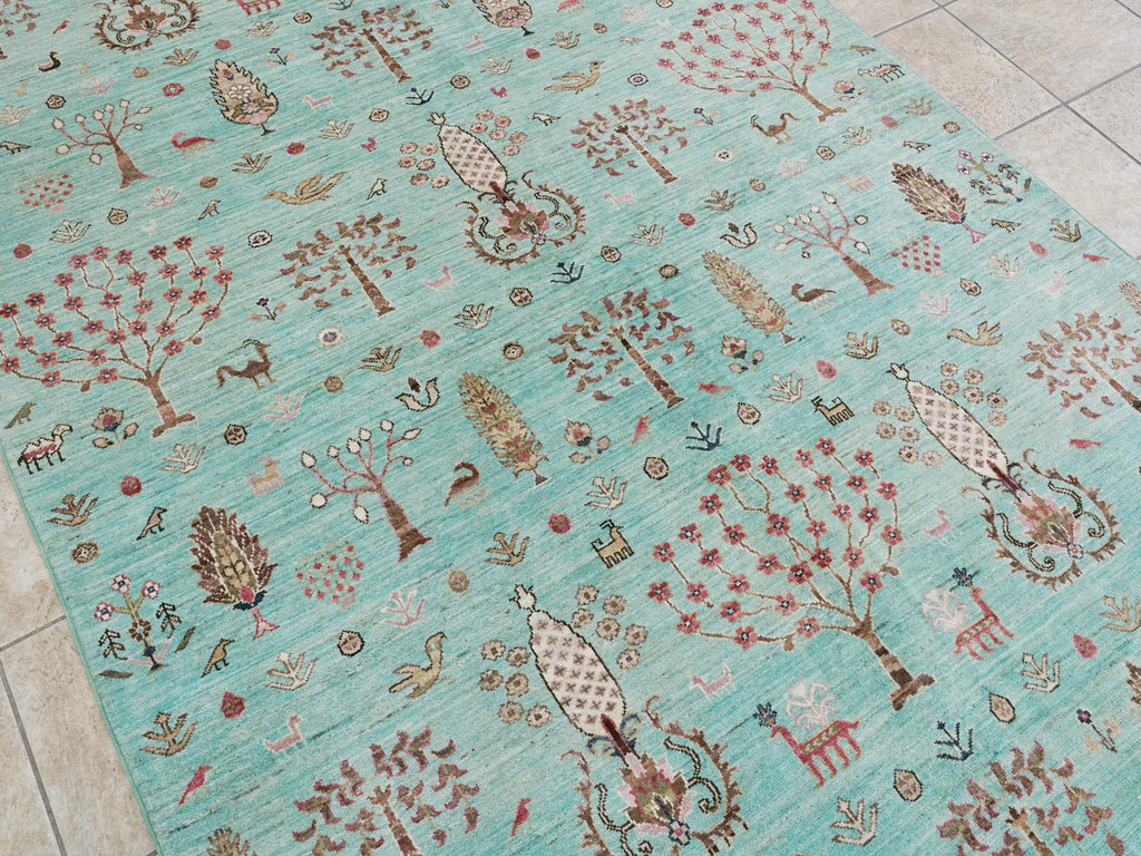 6x8 Ft Hand Knotted Cyan Serapi Rug - Ghazni Wool Persian Rug