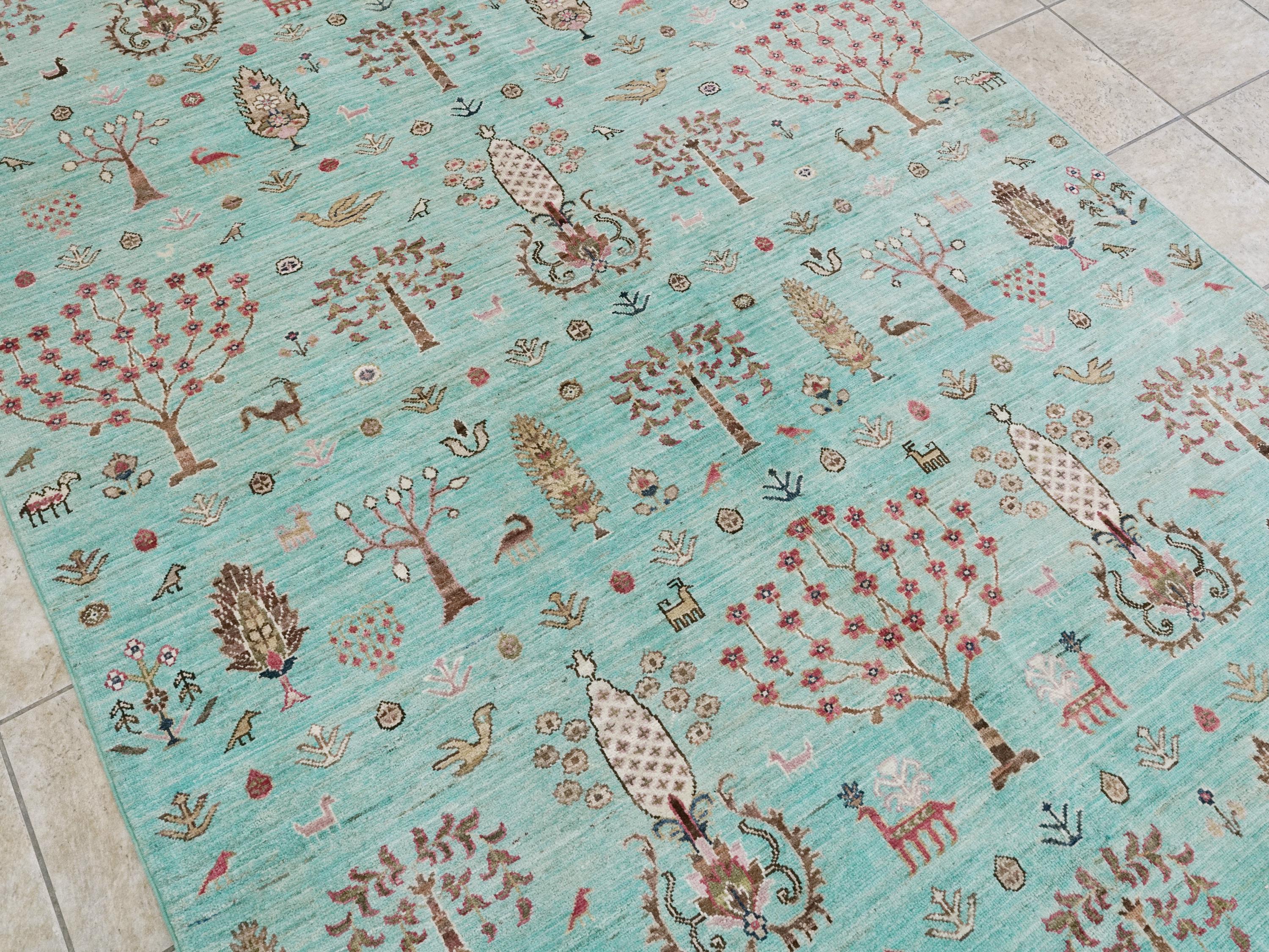 6x8 Ft Hand Knotted Cyan Serapi Rug - Ghazni Wool Persian Rug