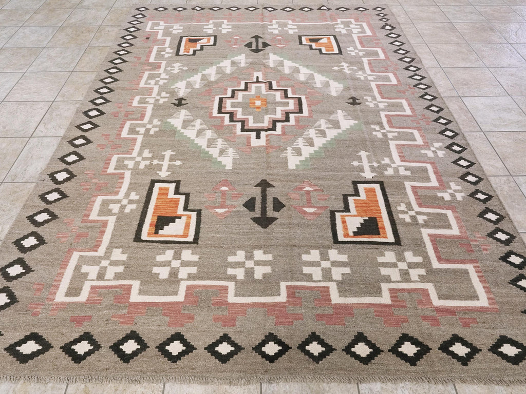 8x10 Ft Red & Green Navajo Rug - Flat Weave Tribal Rug
