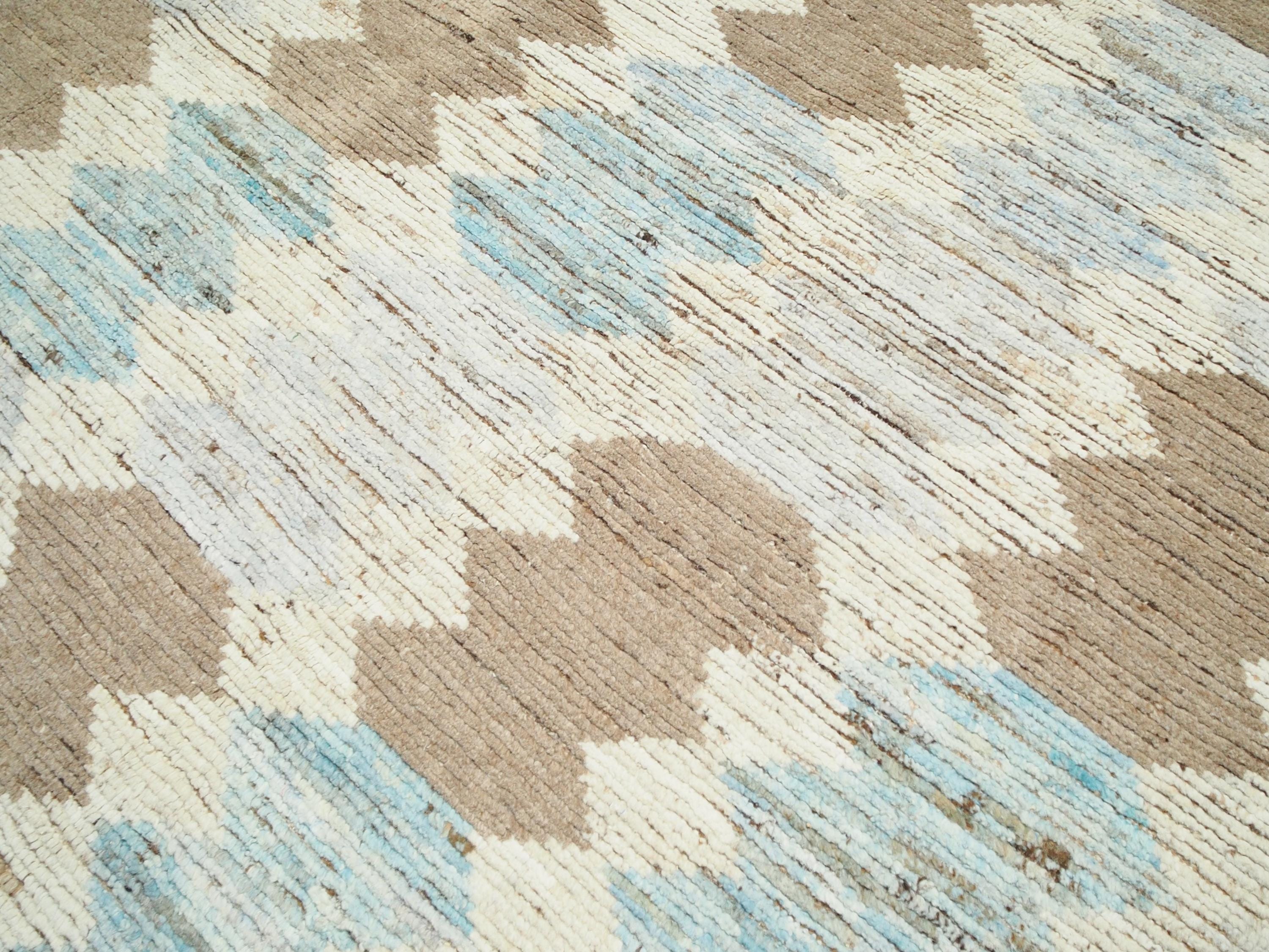 8x10 Ft Brown & Blue Moroccan Rug - Hand Knotted Wool Rug