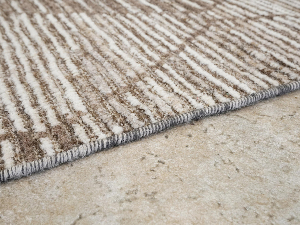 7x10 Ft Hand Knotted Afghan Wool Rug - Beige Moroccan Design