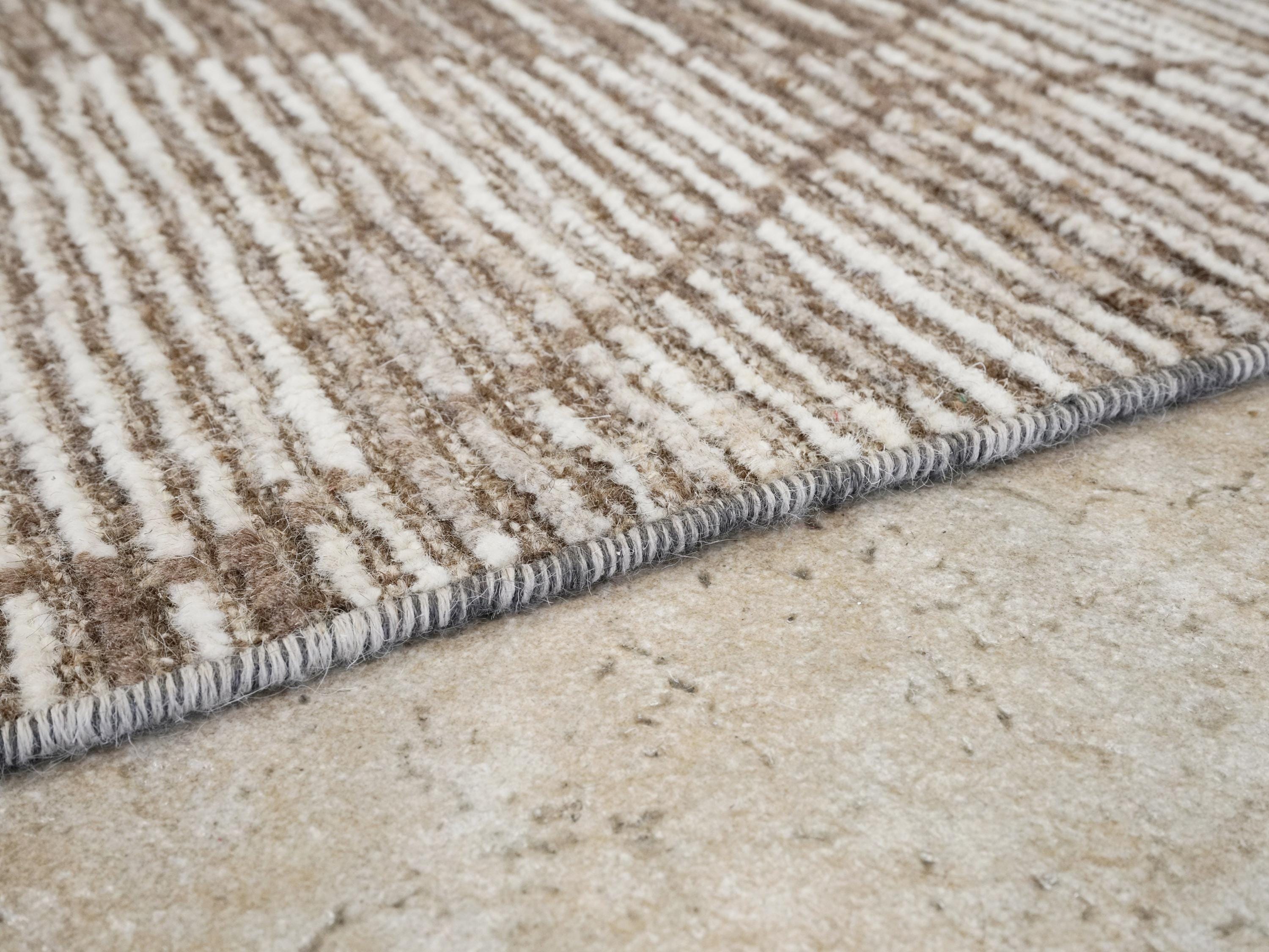 7x10 Ft Hand Knotted Afghan Wool Rug - Beige Moroccan Design