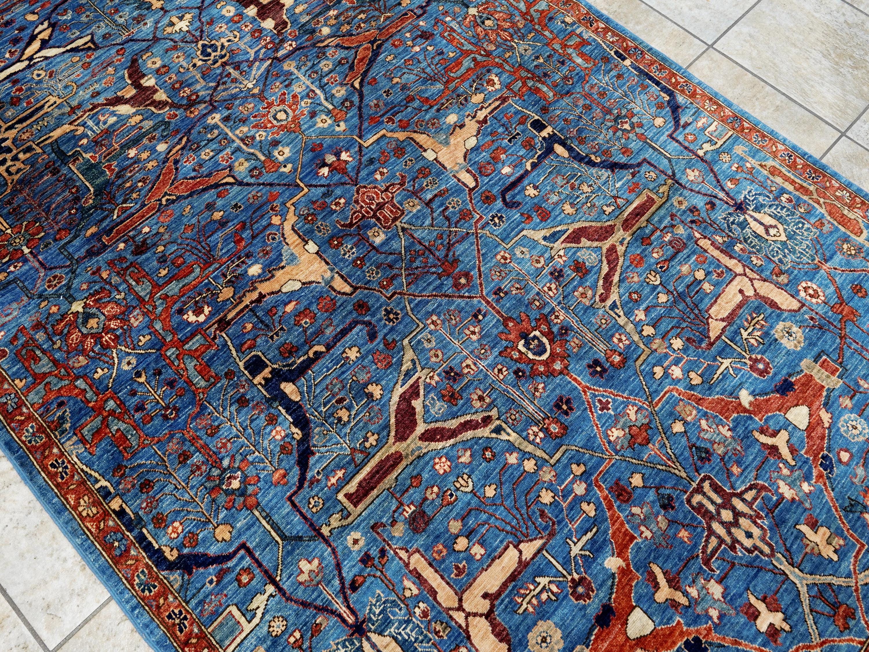 5x7 Ft Blue Serapi Rug - Hand Knotted Oriental Rug - Persian Design