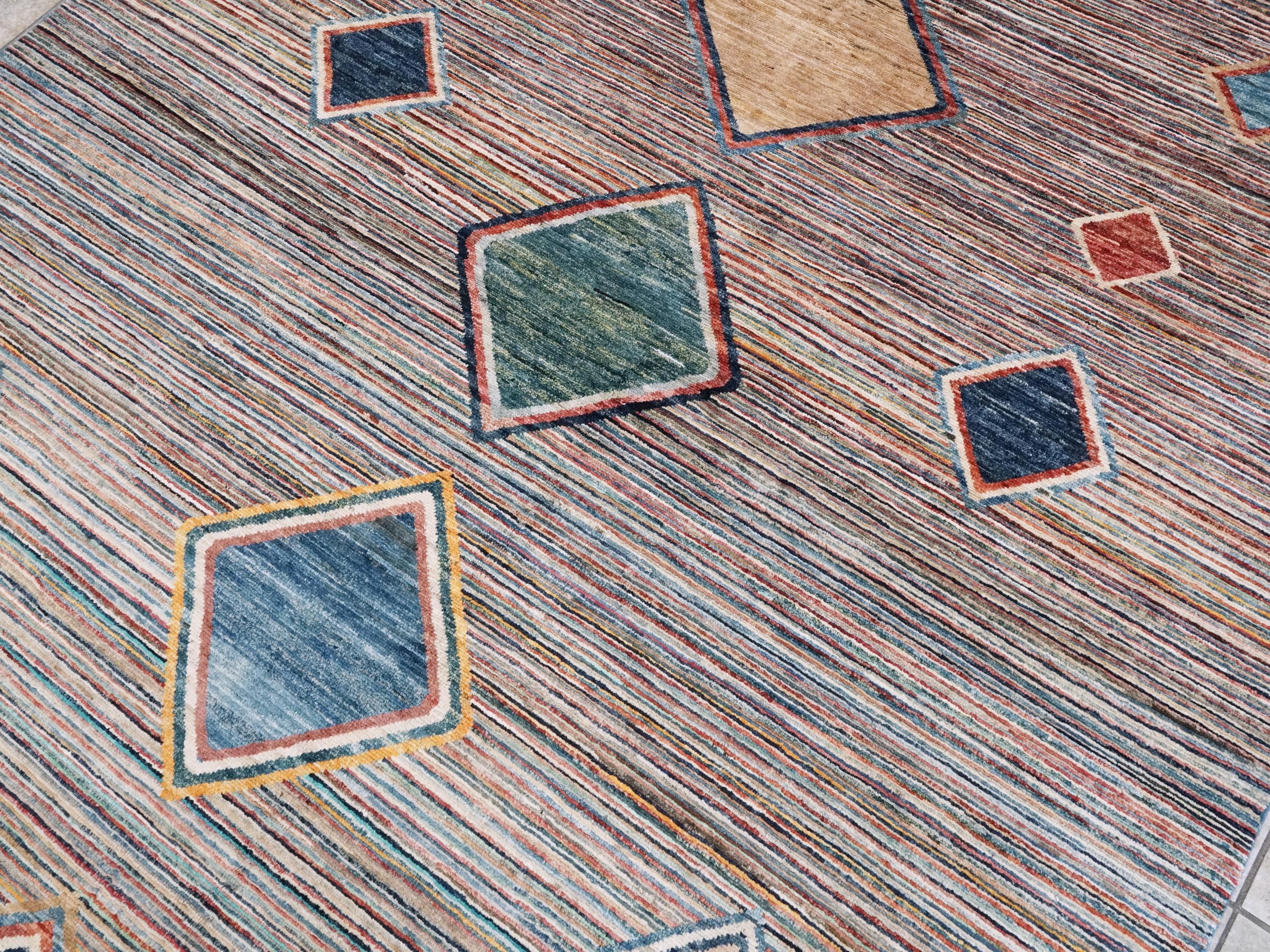 7x10 Multicolor Gabbeh Rug - Afghan Wool Area Rug - Contemporary Design
