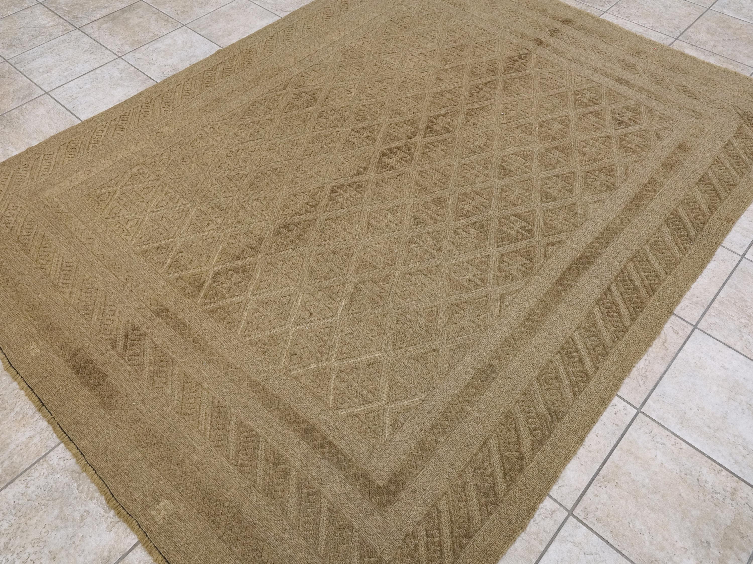 6x9 FT Hand Knotted Wool Kilim Rug - Dark Brown Tribal Design