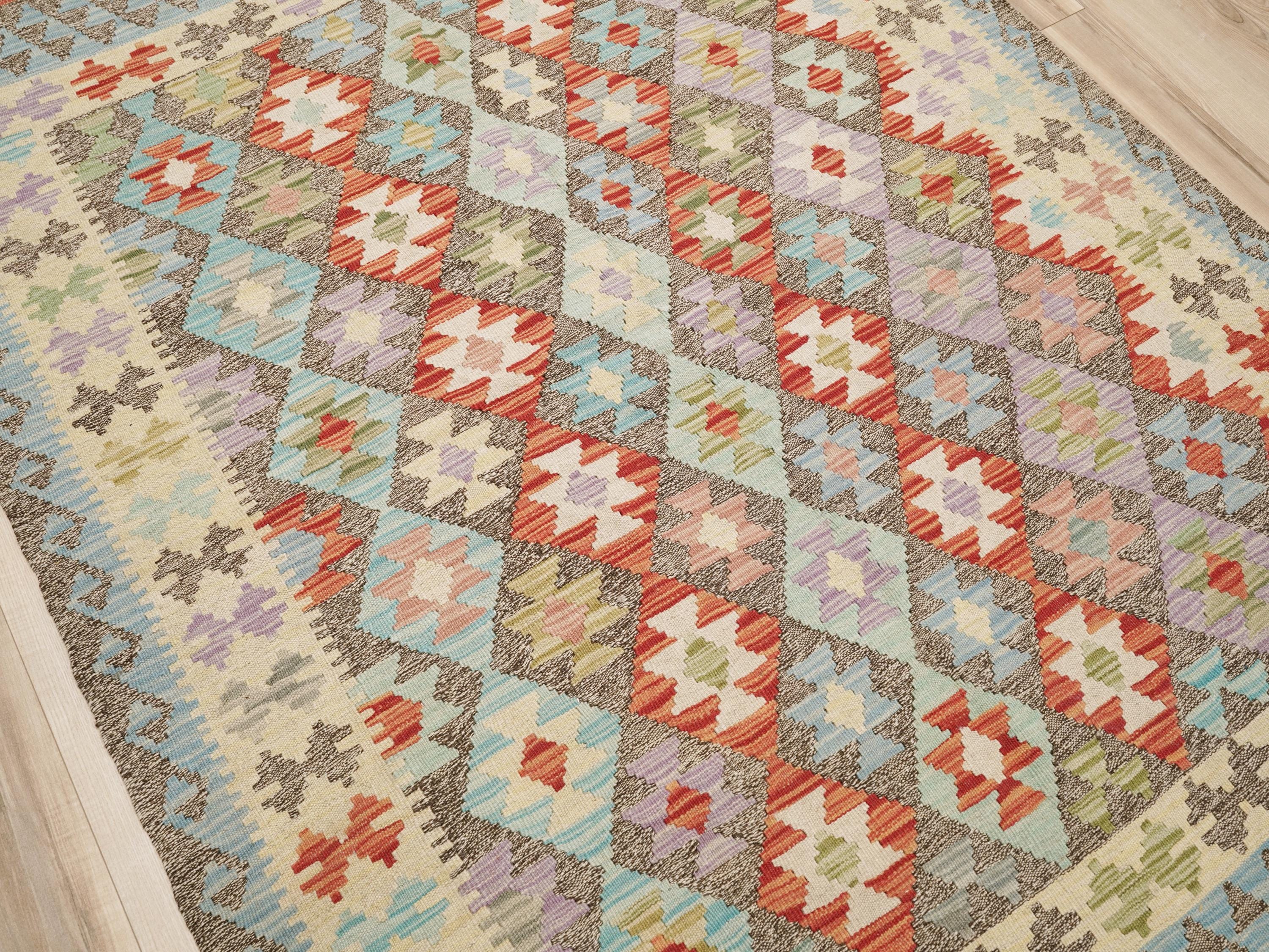 5x6 Ft Maimana Kilim Rug - Flat Weave Wool Rug