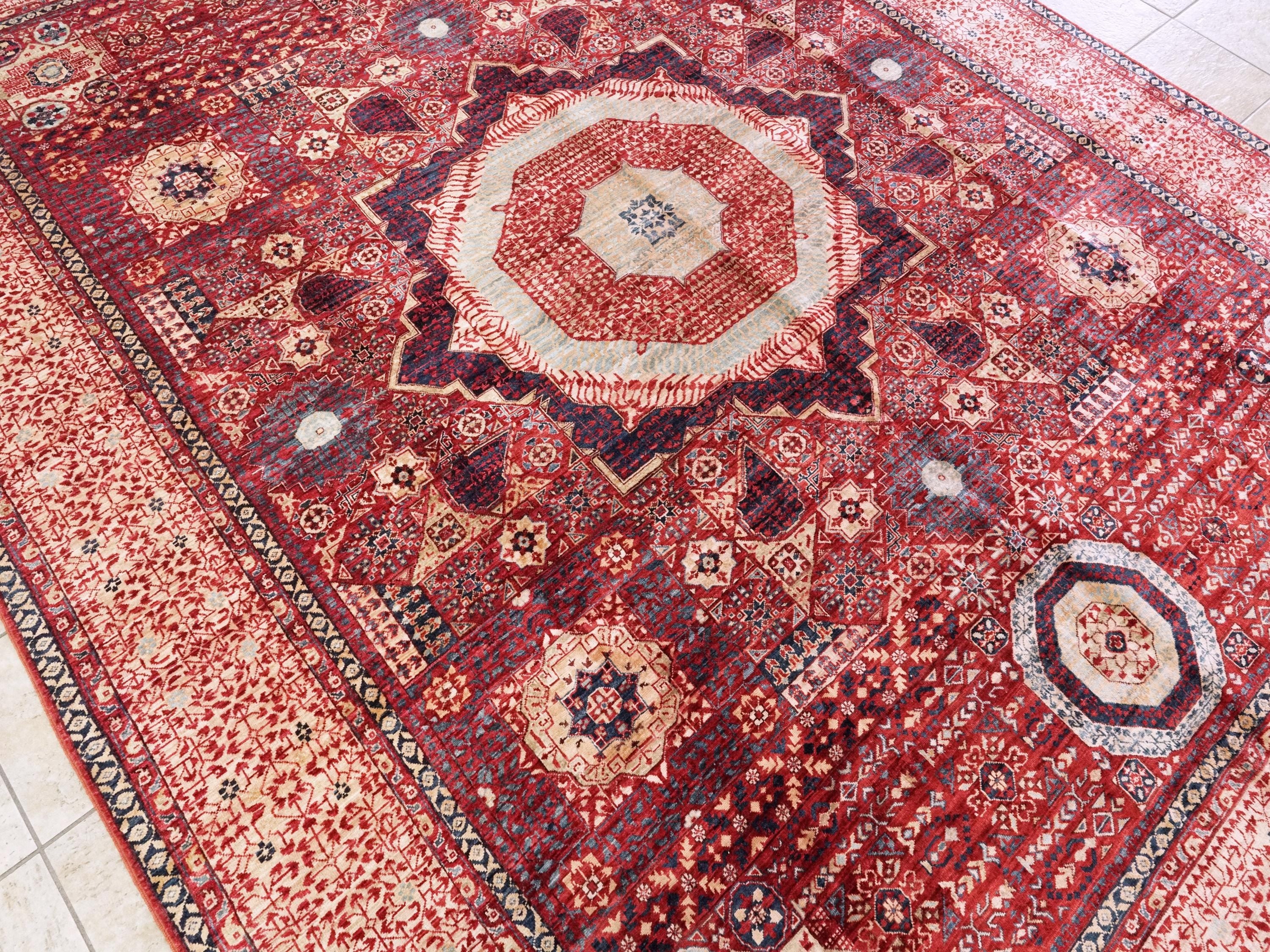 9x12 Ft Red Mamluk Rug - Hand Knotted Area Rug