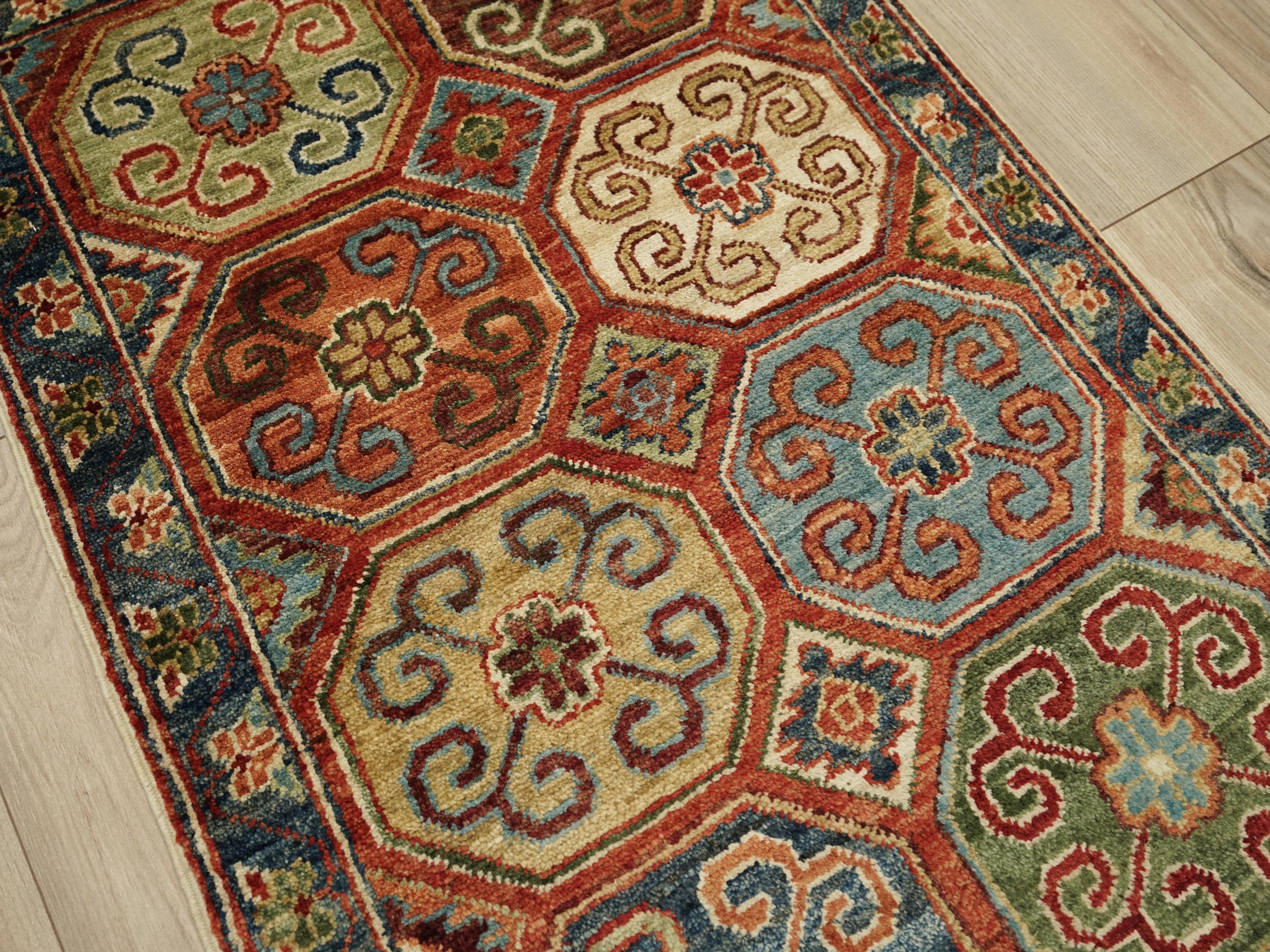 2x3 Ft Red Ersari Rug - Hand Knotted Wool Rug