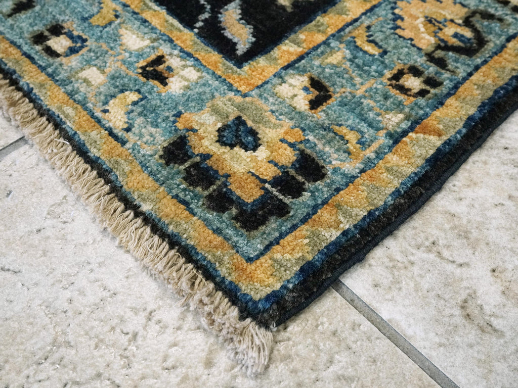 2x3 Black & Blue Serapi Rug - Floral Accent Rug