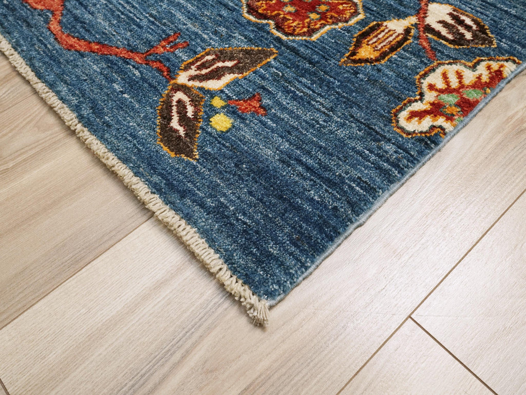 5x7 Ft Blue Owl Rug - Afghan Handmade Area Rug - Bird Design