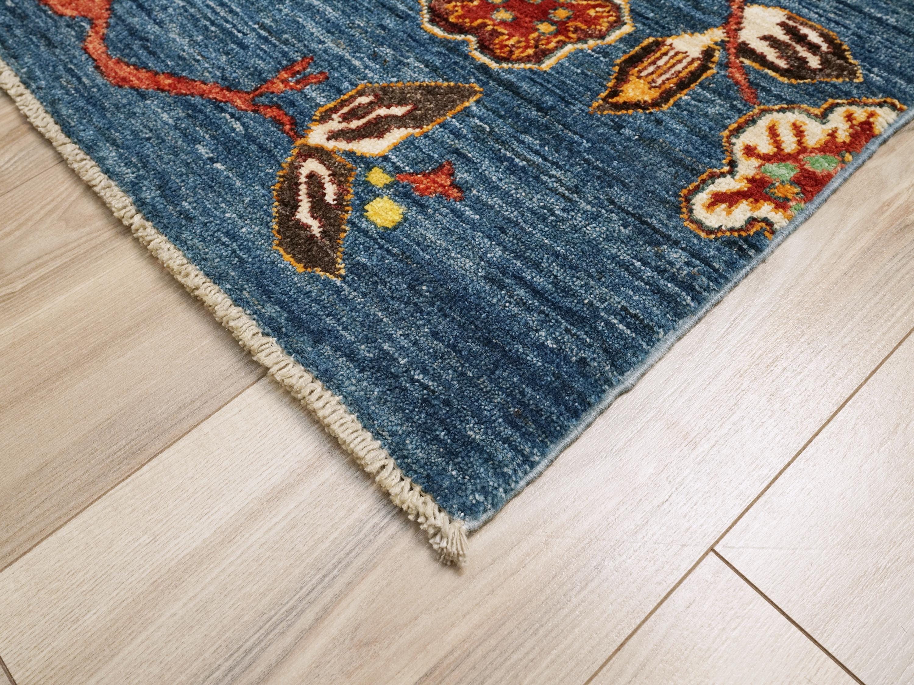 5x7 Ft Blue Owl Rug - Afghan Handmade Area Rug - Bird Design