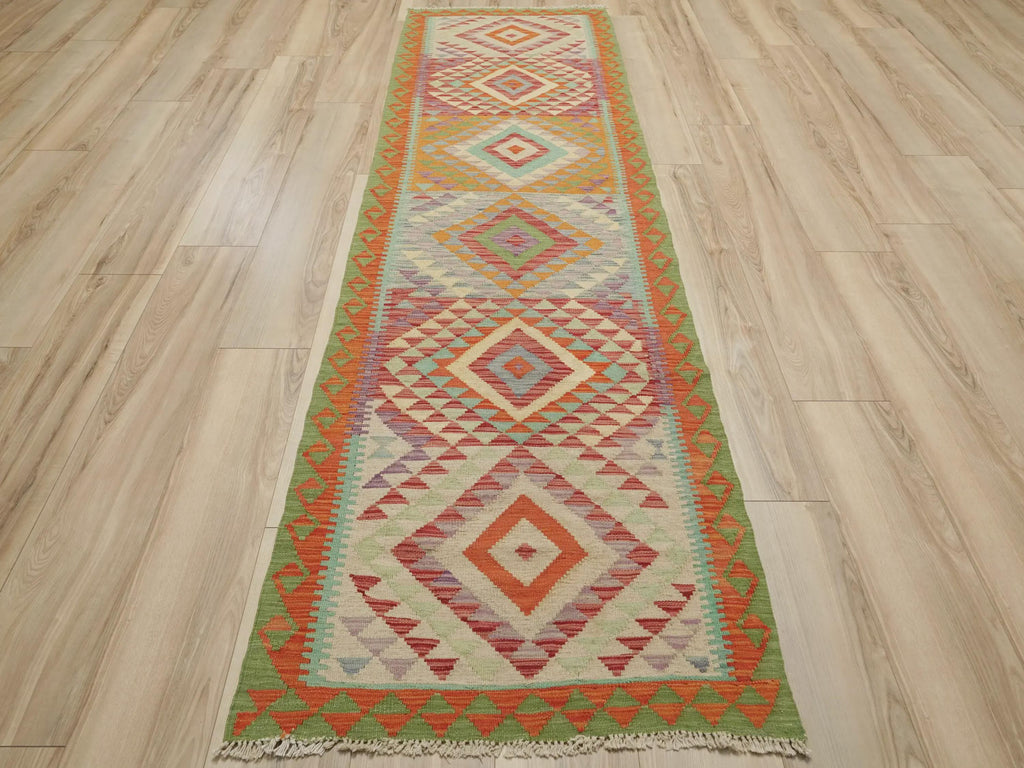10 Ft Red Kilim Runner Rug - Flat Weave Wool Rug