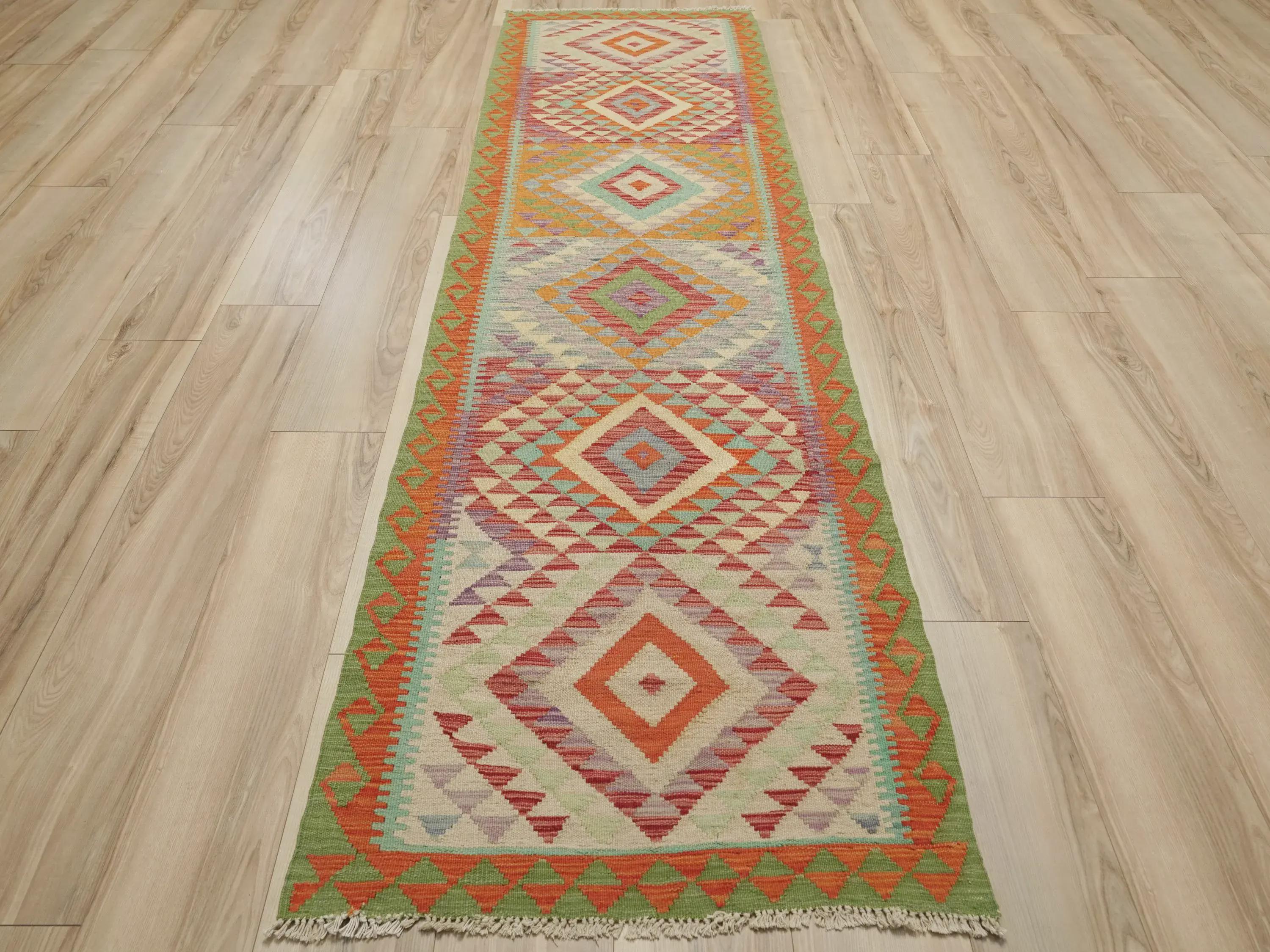 10 Ft Red Kilim Runner Rug - Flat Weave Wool Rug