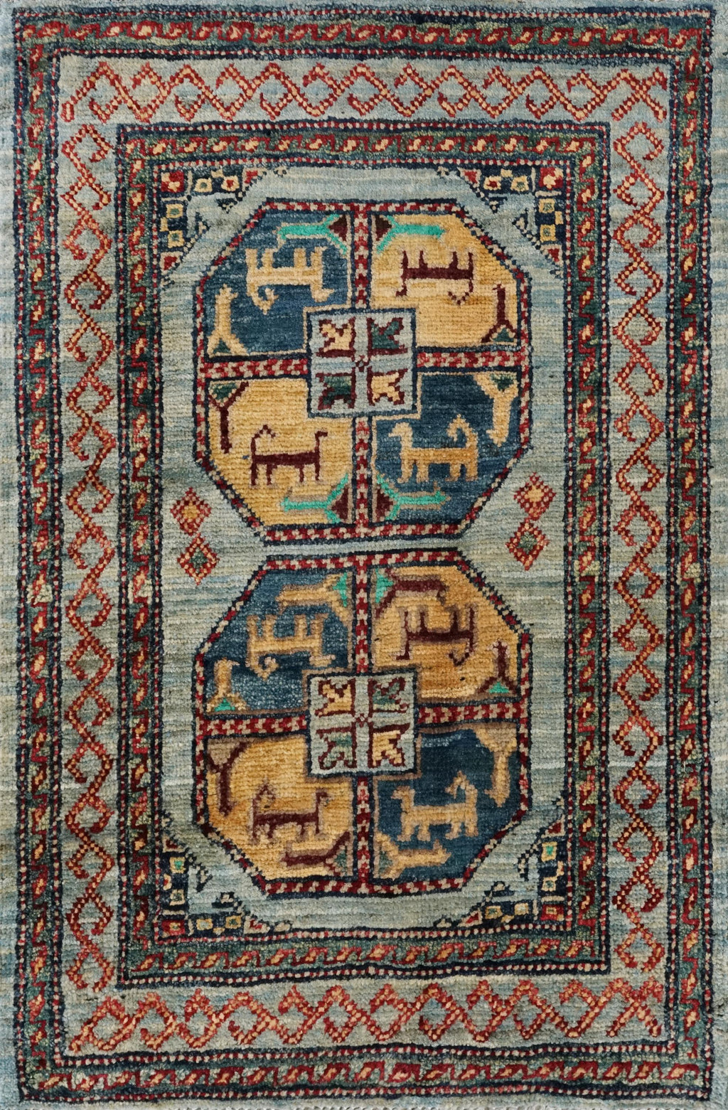 2x3 Ft Handmade Afghan Ersari Rug - Grey Wool Tribal Accent Rug