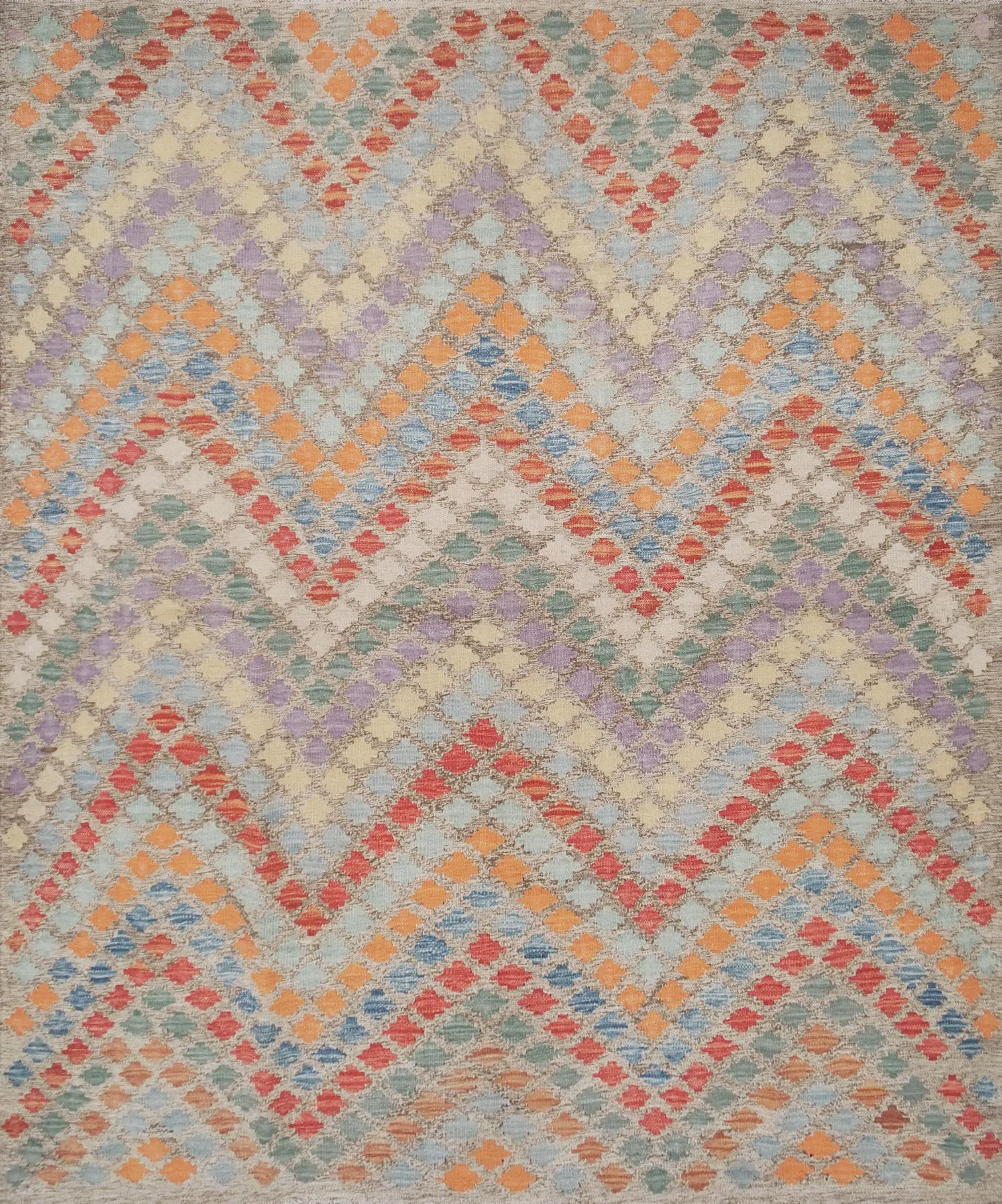 5x6 Ft Tribal Kilim Rug: Red Orange Flat Weave Wool Rug